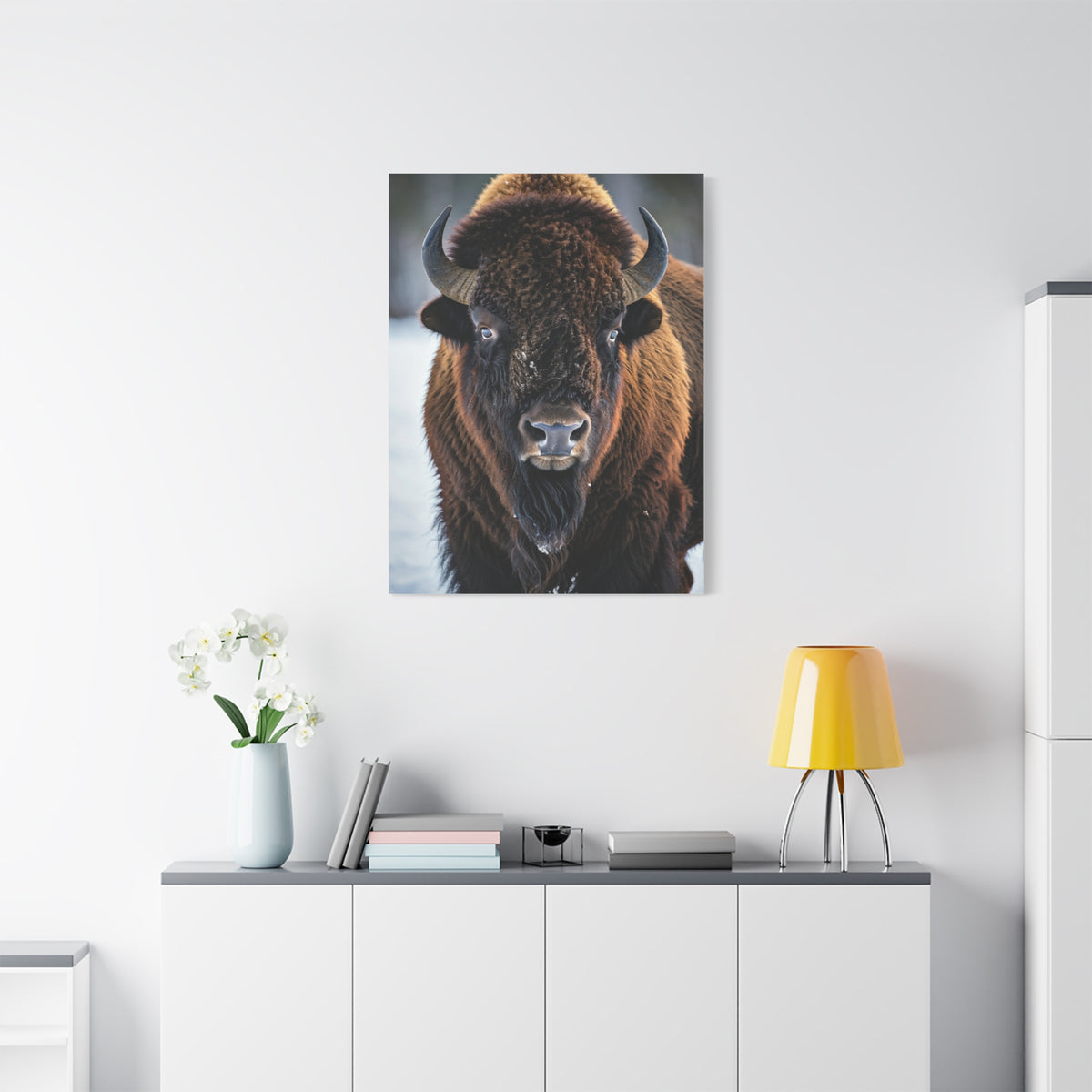 Minimalist American Bison Portrait on Light Background Wall Art & Canvas Print