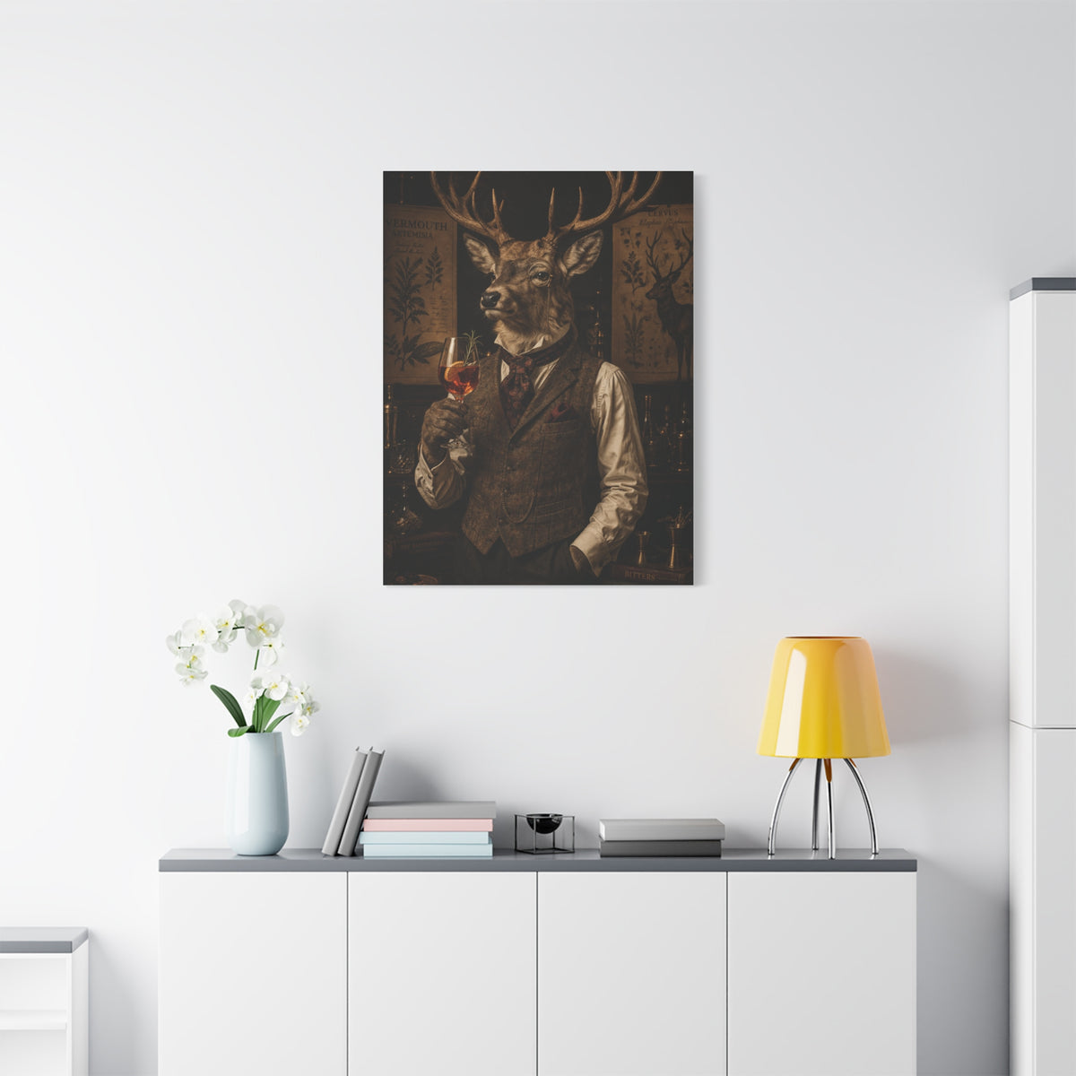 Vintage Botanical Stag Sommelier Portrait Wall Art & Canvas Print