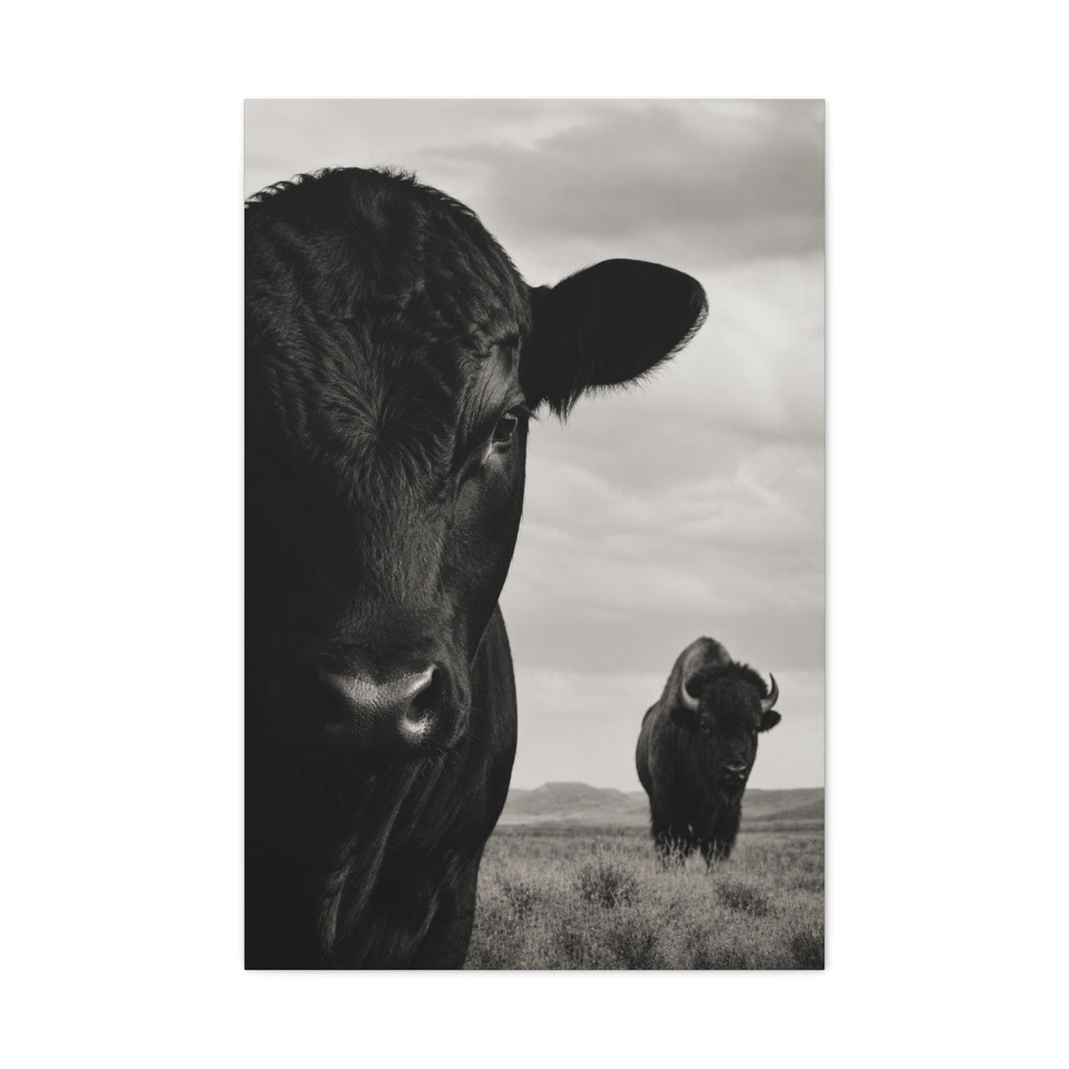 Black Angus & Bison Dual Portrait Landscape Wall Art & Canvas Print