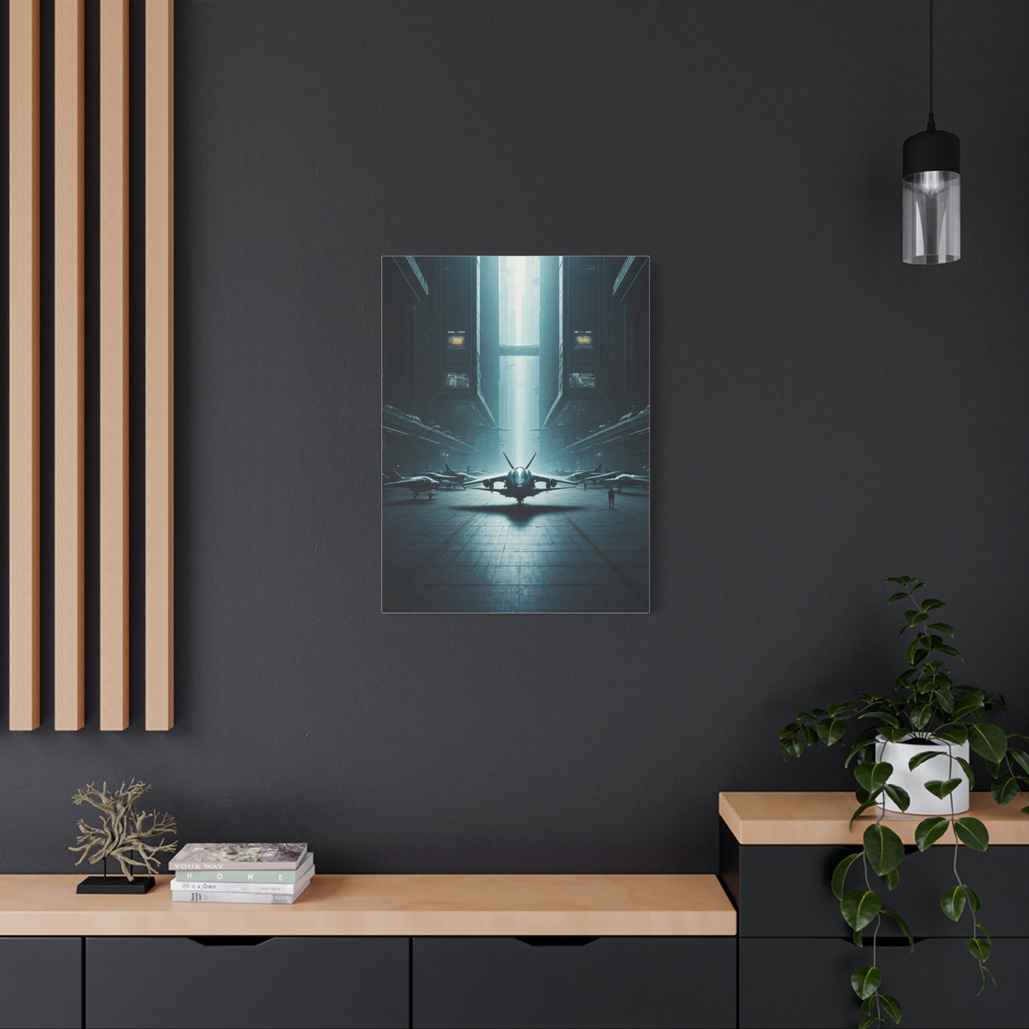 Futuristic Aircraft Hangar Scene Wall Art & Canvas Prints
