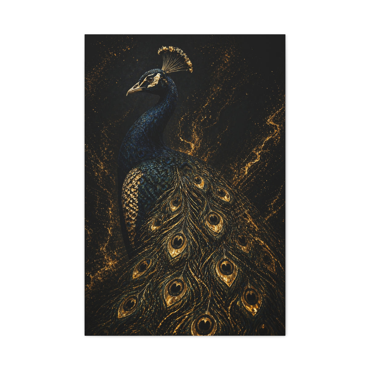 Black and Gold Regal Peacock Wall Art & Canvas Print