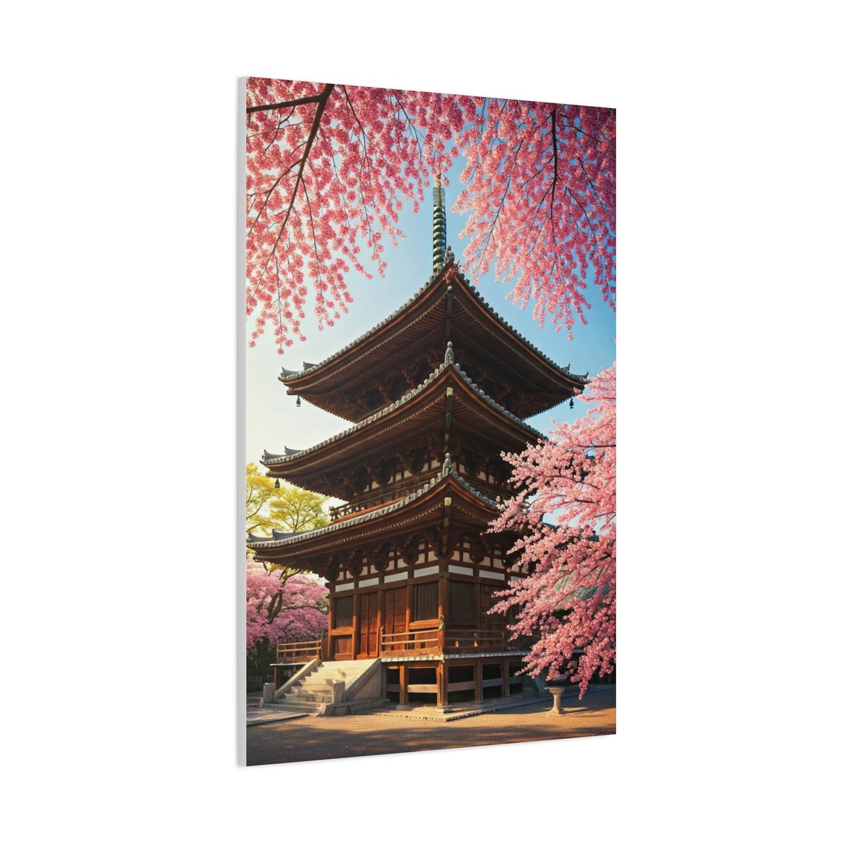 Traditional Japanese Pagoda With Cherry Blossoms Wall Art & Canvas Prints