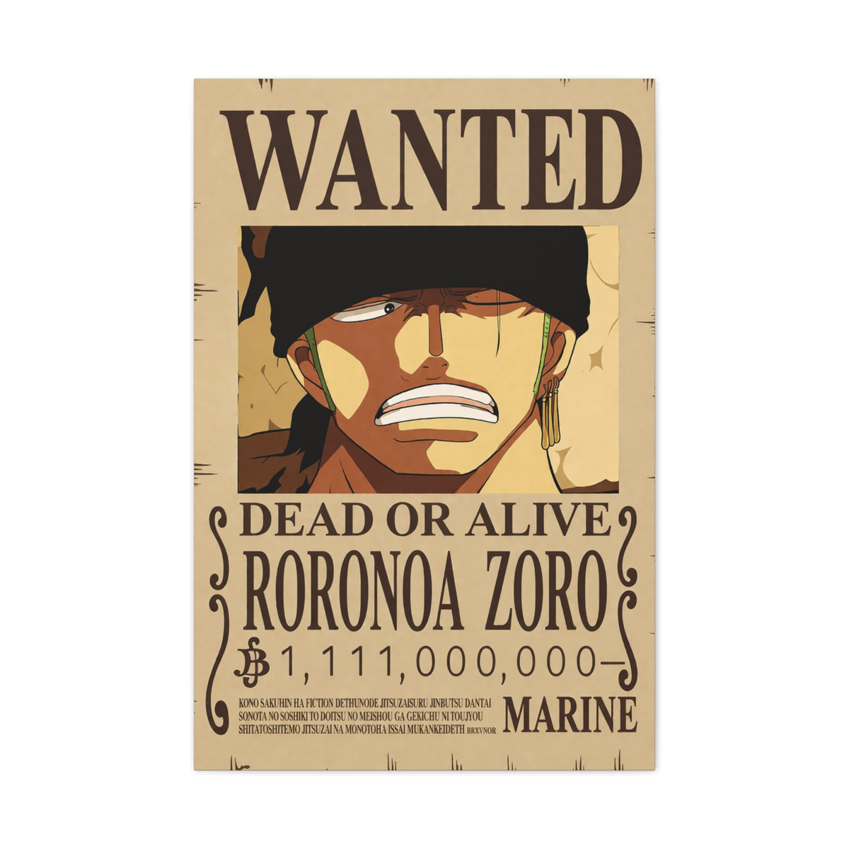 One Piece Roronoa Zoro Wanted Poster Wall Art & Canvas Print