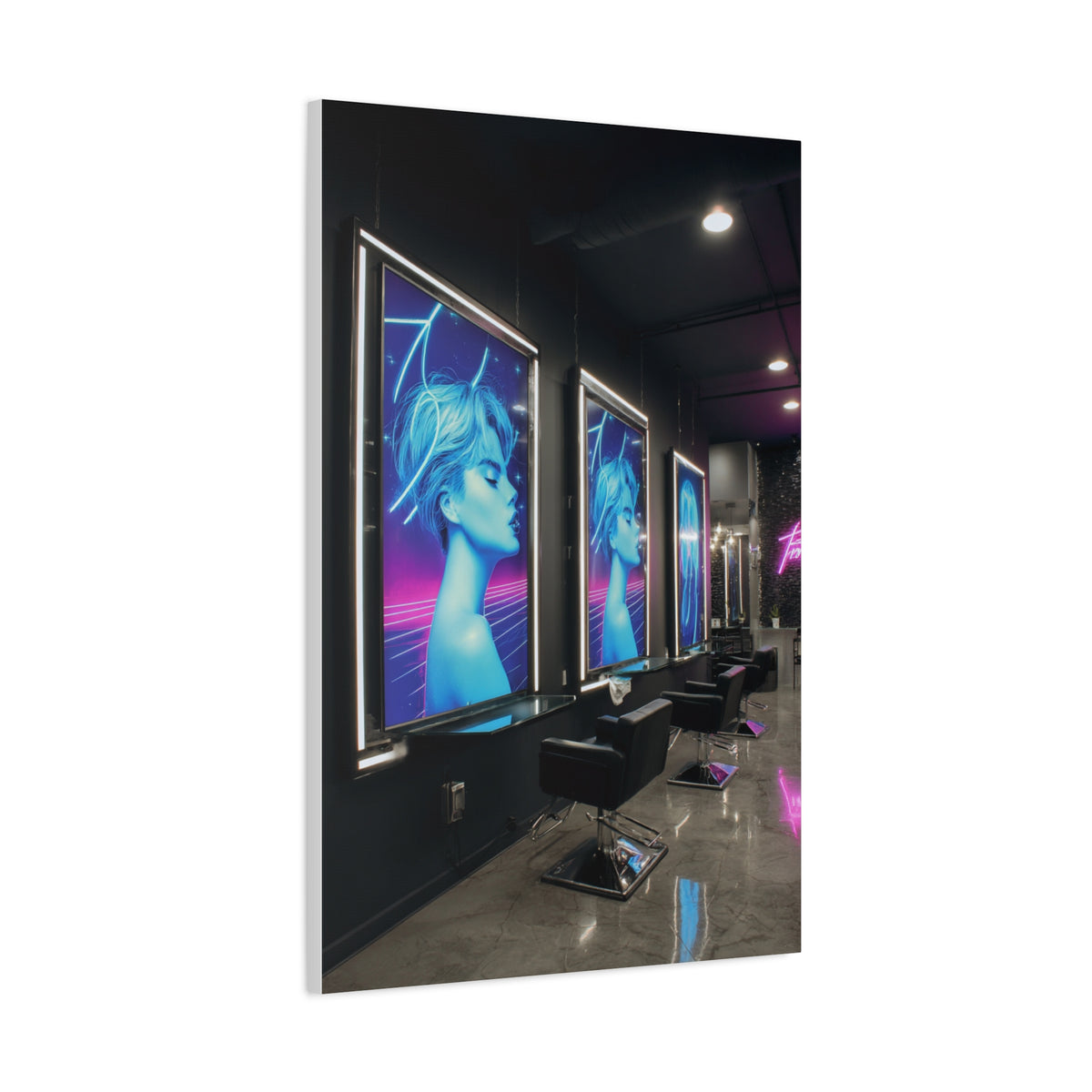 Sleek Contemporary Graphic Artwork With Neon Accents Wall Art & Canvas Print