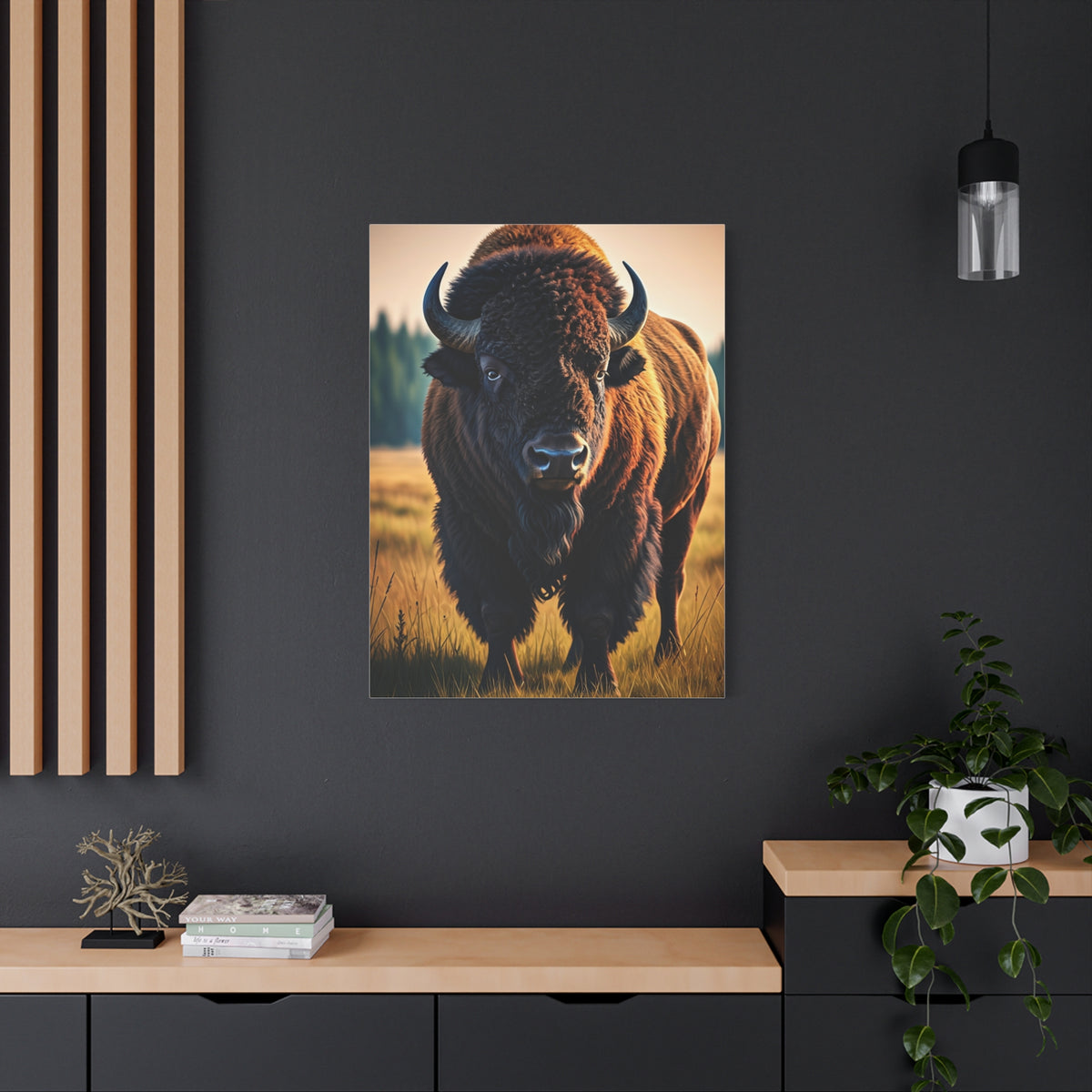 Prairie Bison Walking in Warm Golden Light Wall Art & Canvas Print