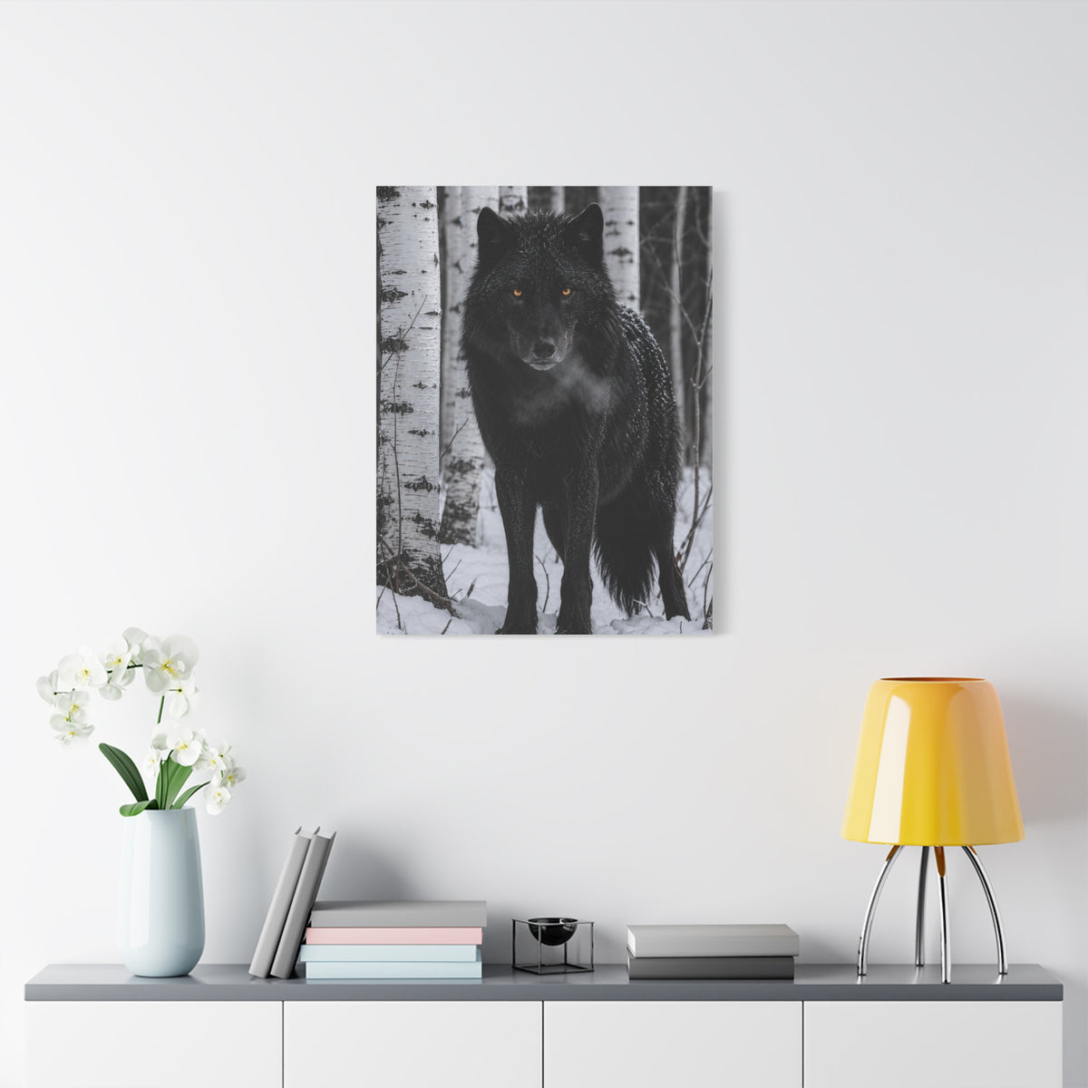 Midnight Black Wolf Aspen Forest Portrait Wall Art & Canvas Print