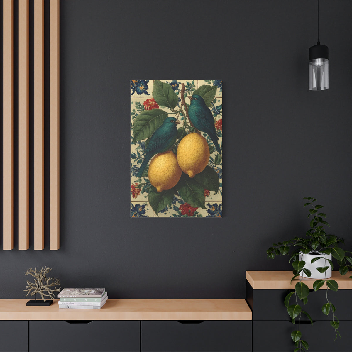Italian Lemon & Birds Decorative Kitchen Wall Art & Canvas Print