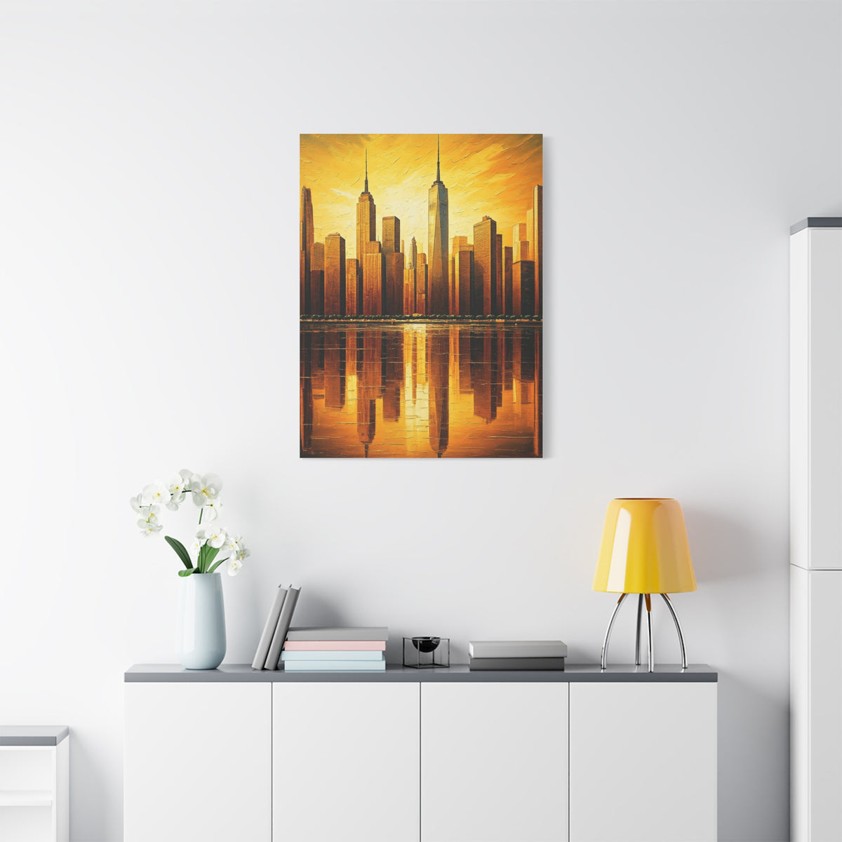 Skyline Reflections in Gold Wall Art & Canvas Prints
