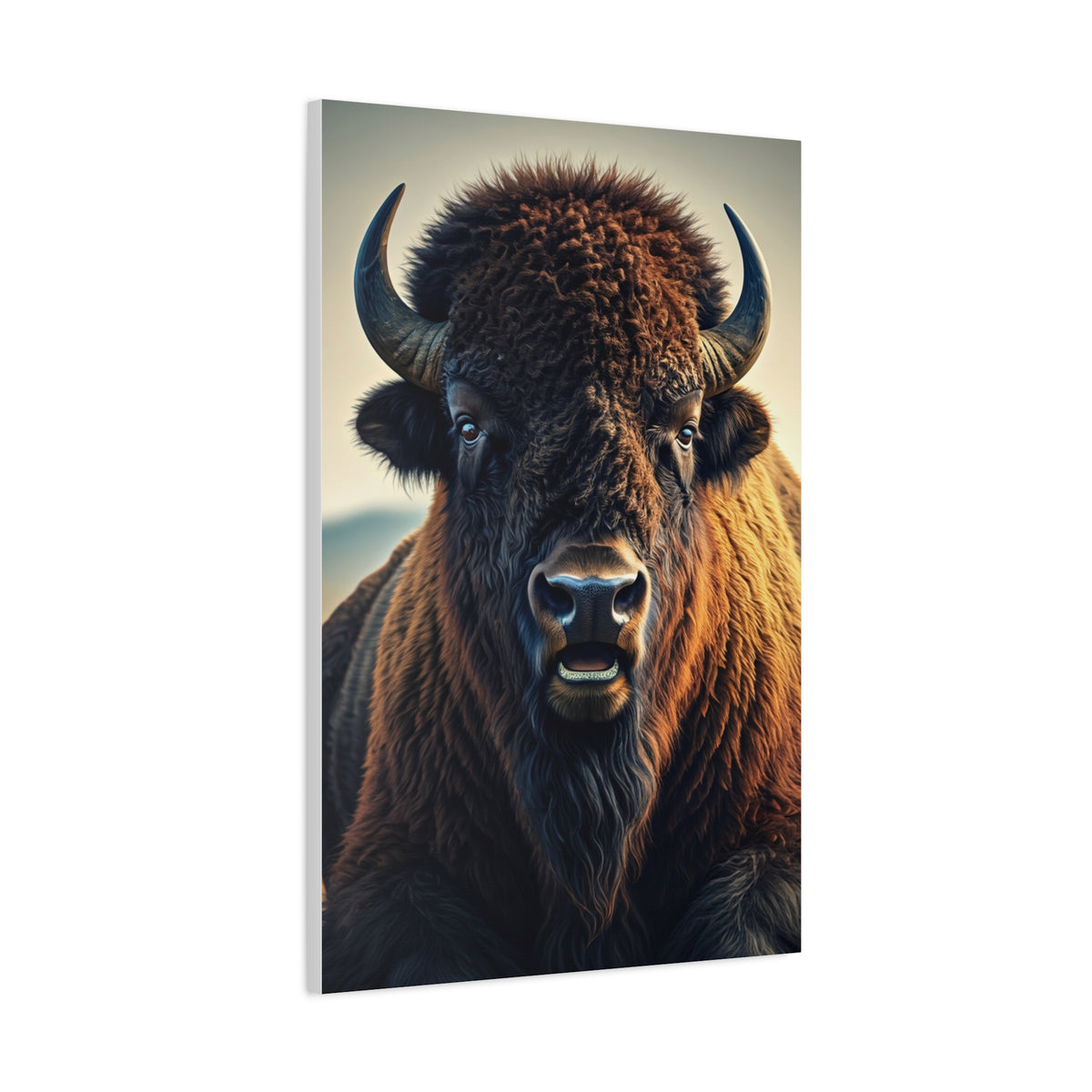 Minimalist American Bison Portrait on Light Background Wall Art & Canvas Print