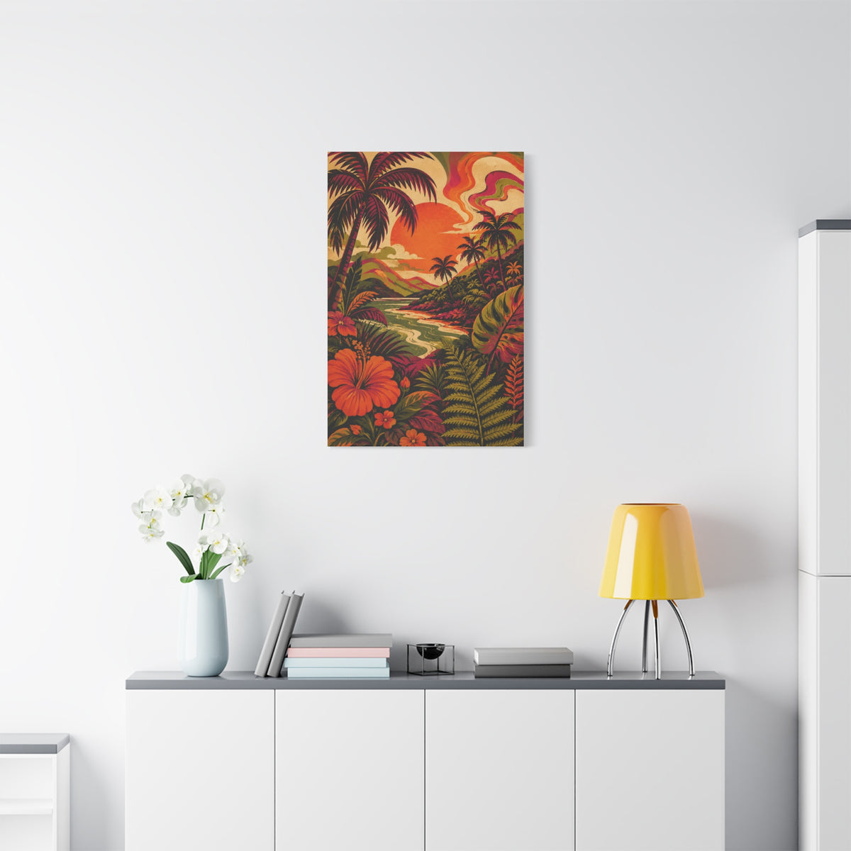 Vintage Tropical Valley Sunset Landscape Wall Art & Canvas Print