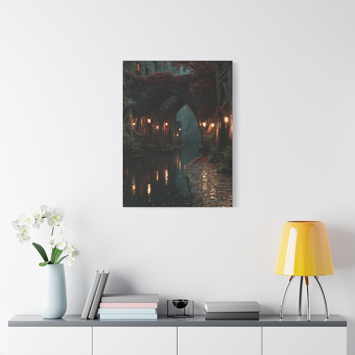 Gothic Autumn Canal Bridge Wall Art & Canvas Print