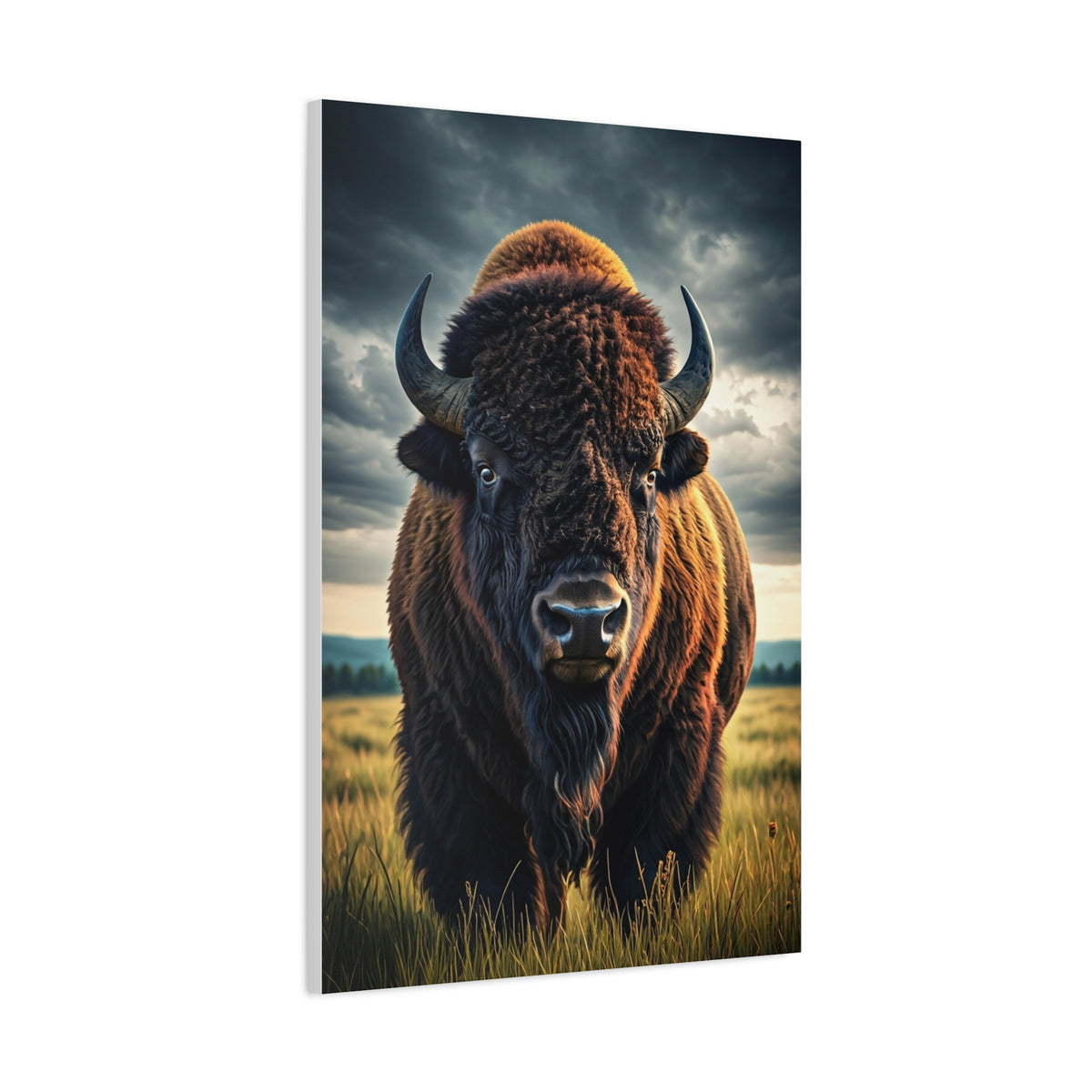 Bison Under Storm Clouds Prairie Portrait Wall Art & Canvas Print