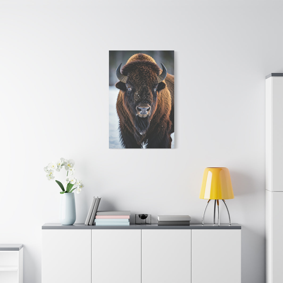 Minimalist American Bison Portrait on Light Background Wall Art & Canvas Print