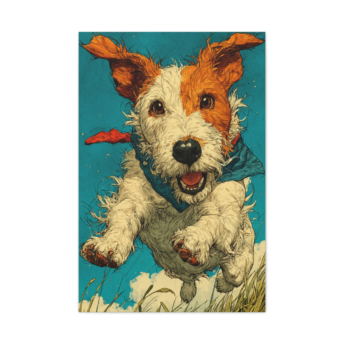 Jack Russell Terrier Mid-Leap Illustration Wall Art & Canvas Print