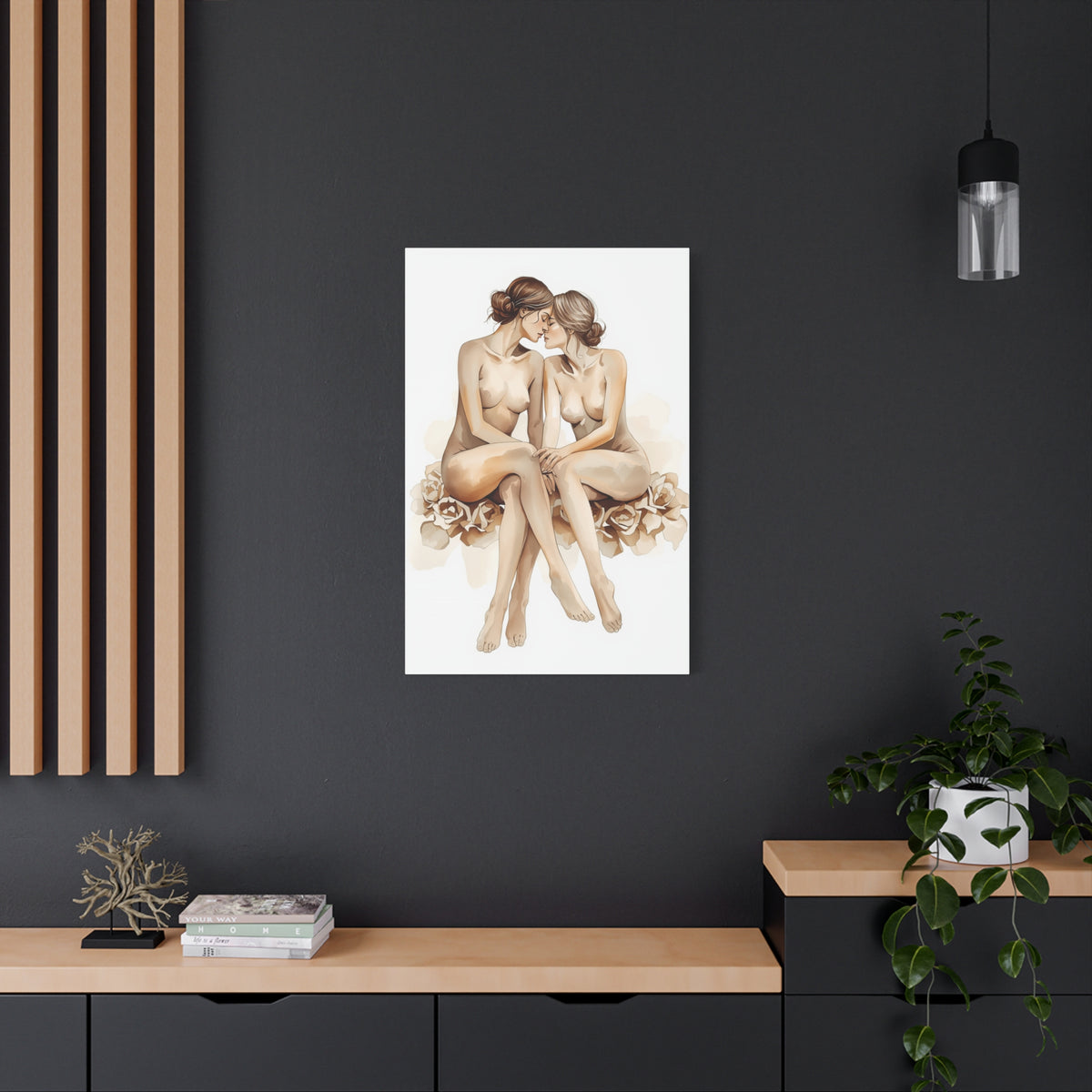 Romantic Dual Figure Floral Composition Wall Art & Canvas Print