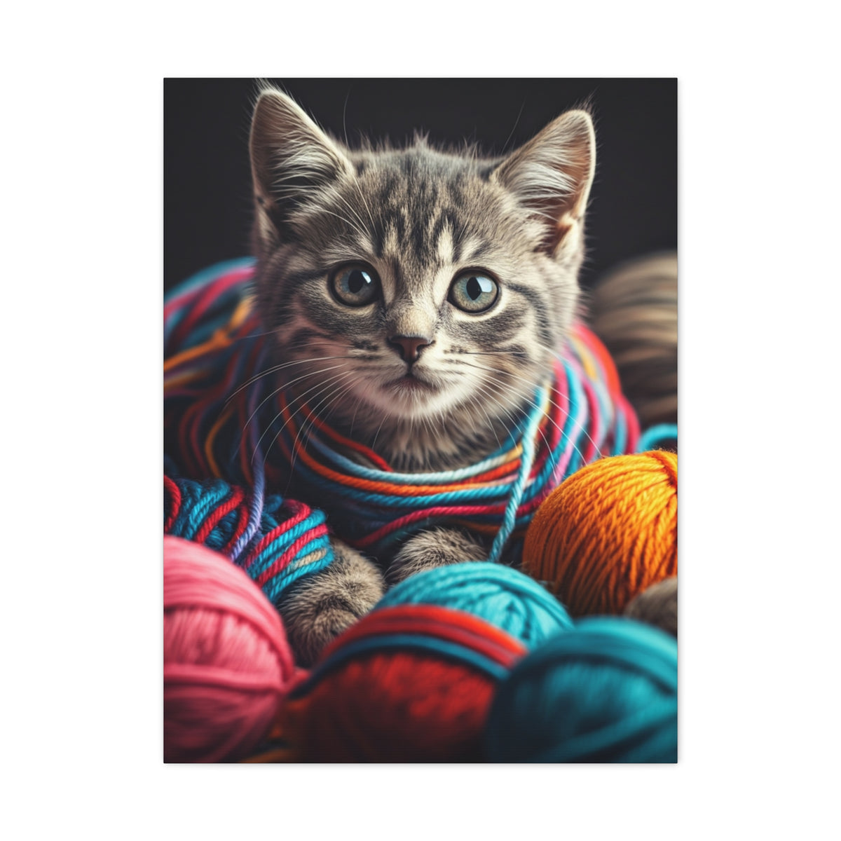 Kitten in Colorful Yarn Wall Art & Canvas Prints