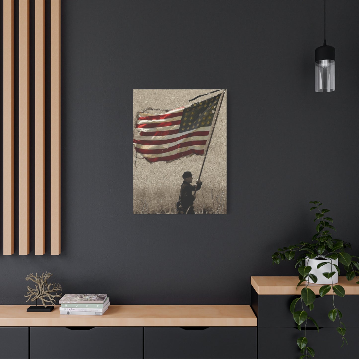 Man Carrying Flag Range Wall Art & Canvas Prints