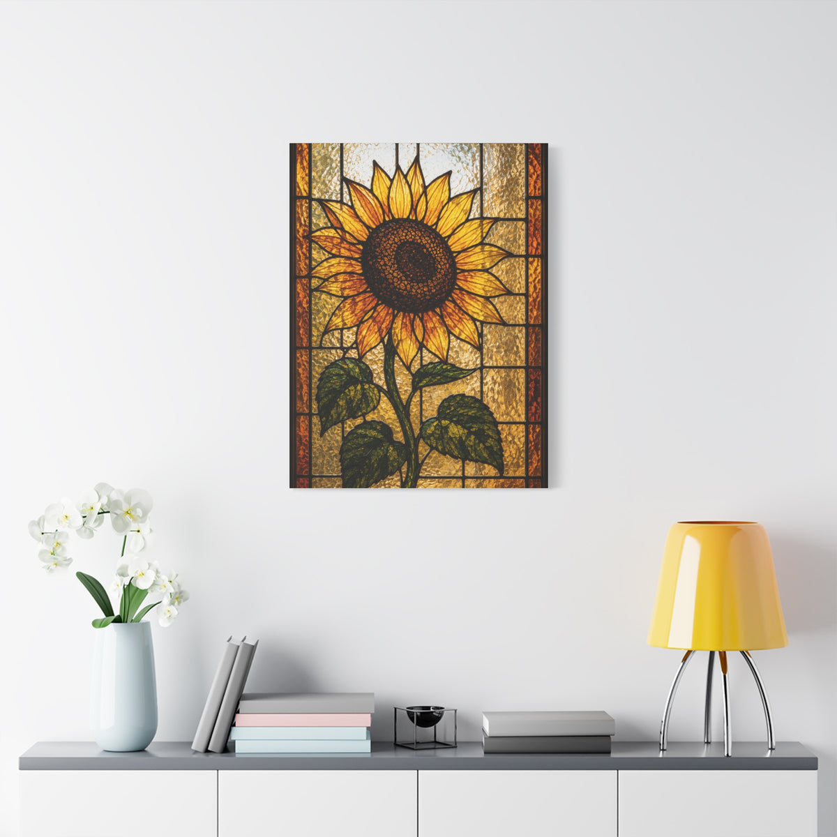 Classic Stained Glass Sunflower Panel Wall Art & Canvas Print