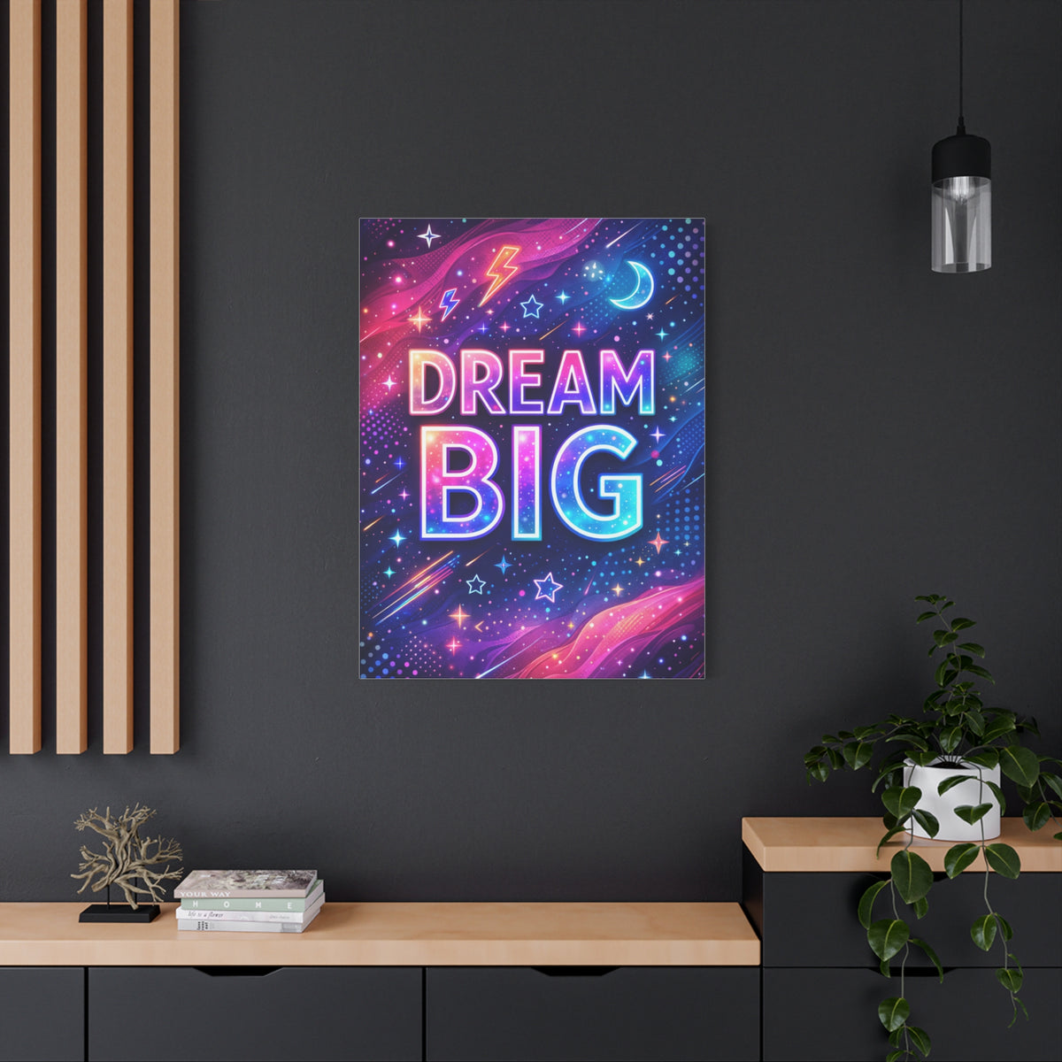 Dream Big Neon Galaxy Typography Wall Art & Canvas Print