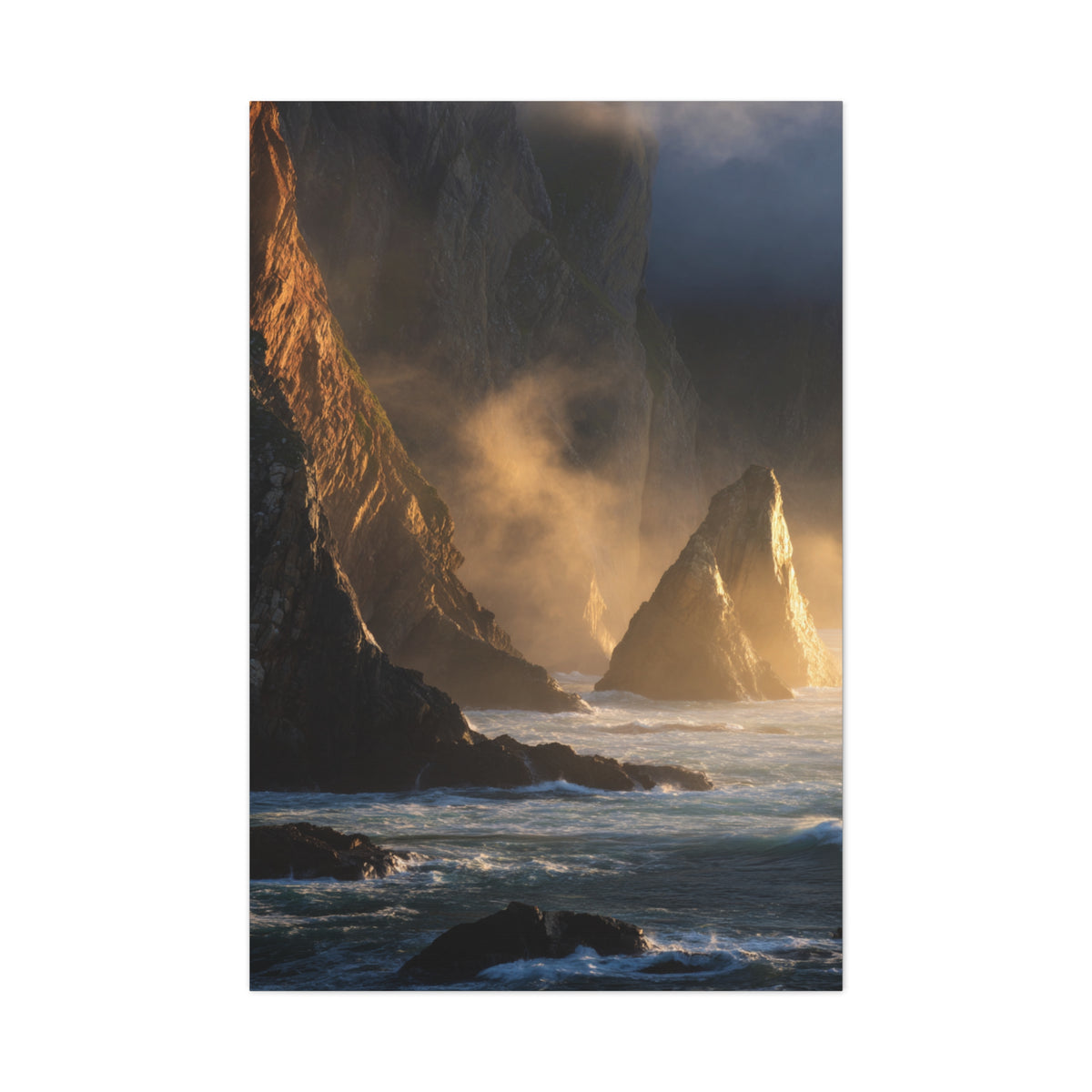 Dramatic Golden Light Coastal Cliffs Wall Art & Canvas Print