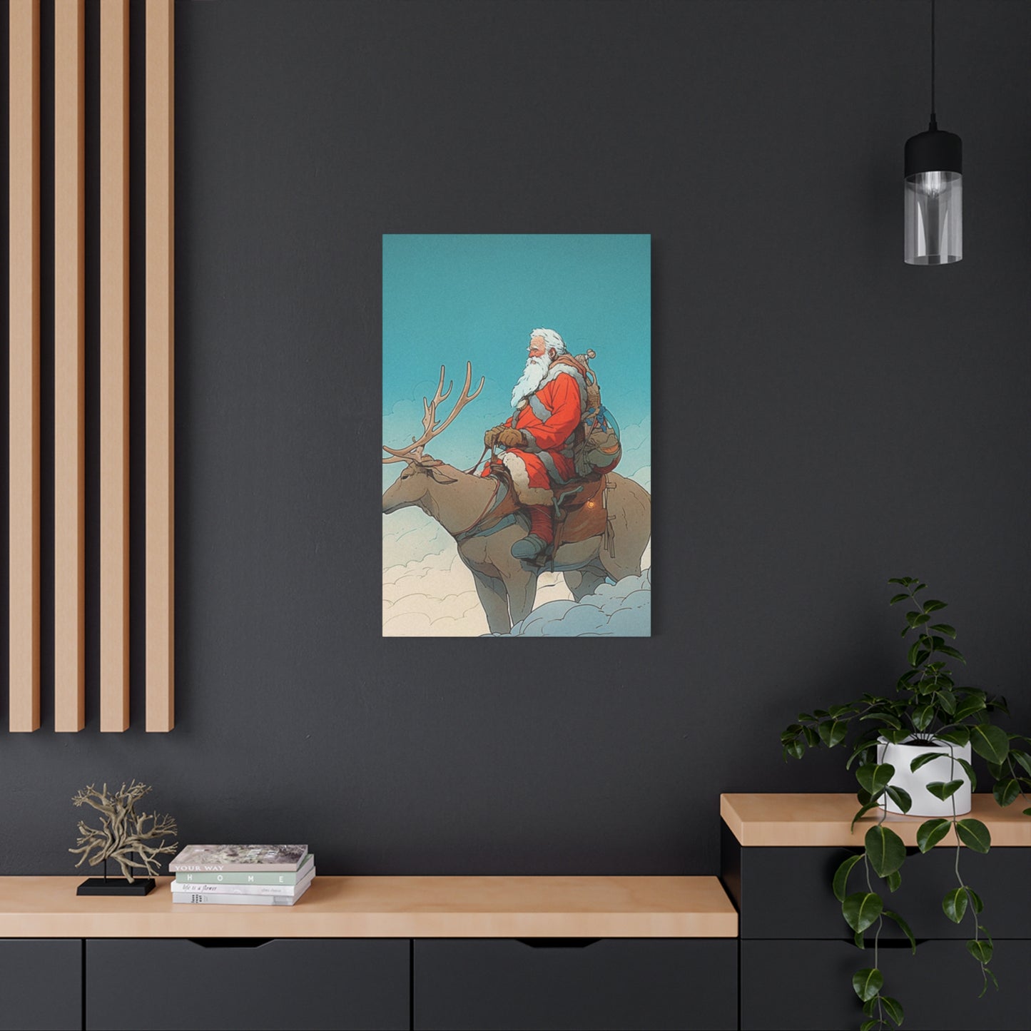 Santa Claus On A Reindeer Wall Art & Canvas Prints