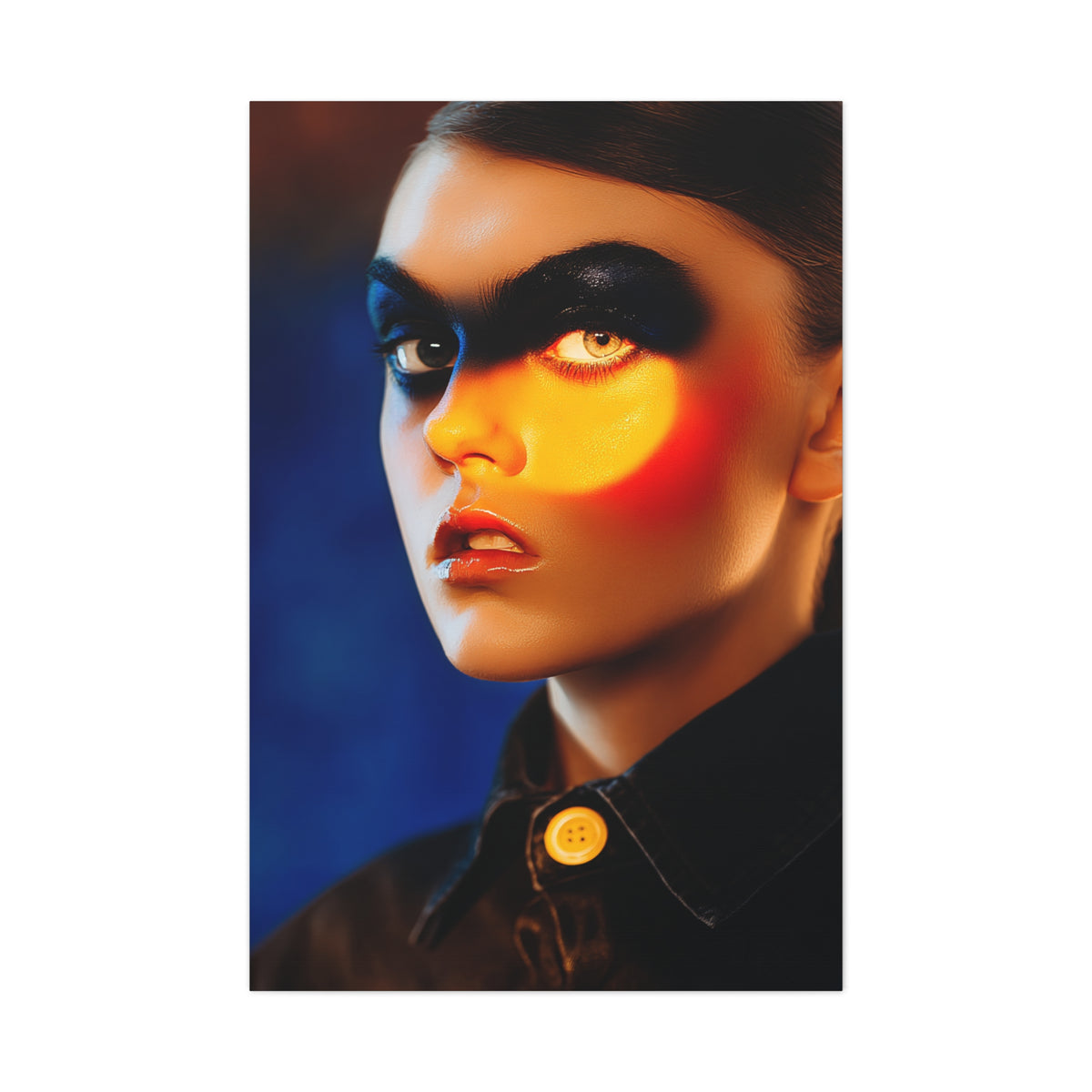 High Fashion Editorial Neon Shadow Portrait Wall Art & Canvas Print