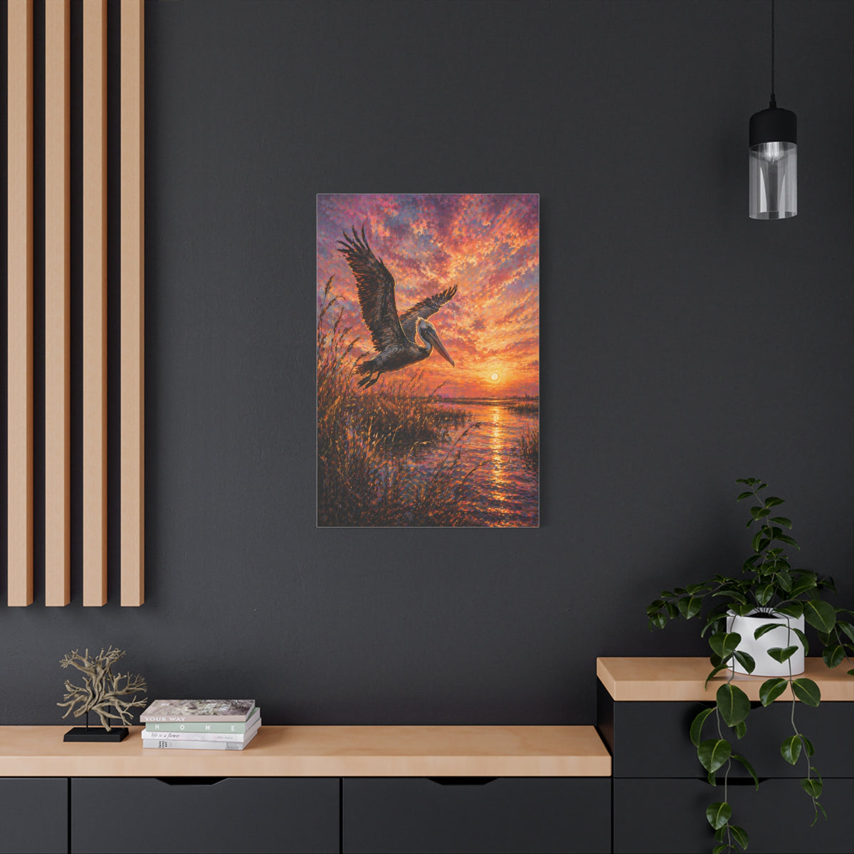 Pelican Marsh Sunset Scene Wall Art & Canvas Print