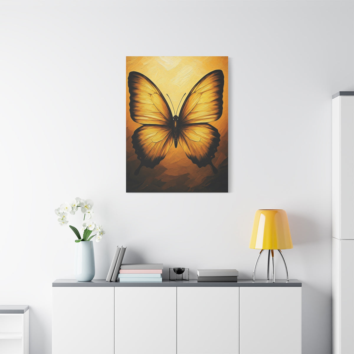 Golden Minimal Butterfly Silhouette Wall Art & Canvas Prints