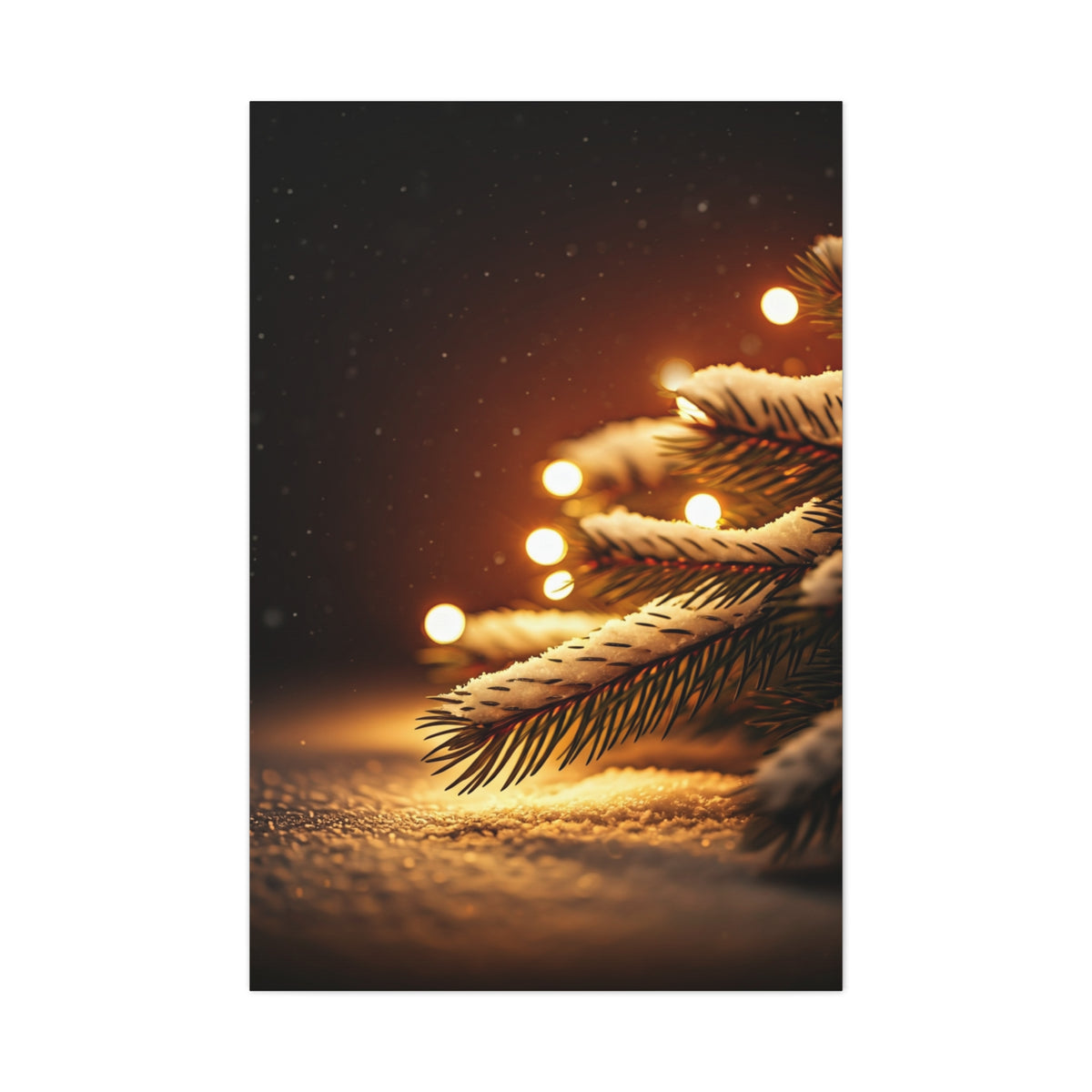 Snowy Pine Branch Fairy Lights Wall Art & Canvas Print