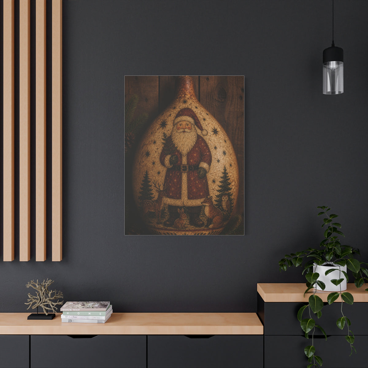 Folk Art Santa Gourd Plaque Wall Art & Canvas Print