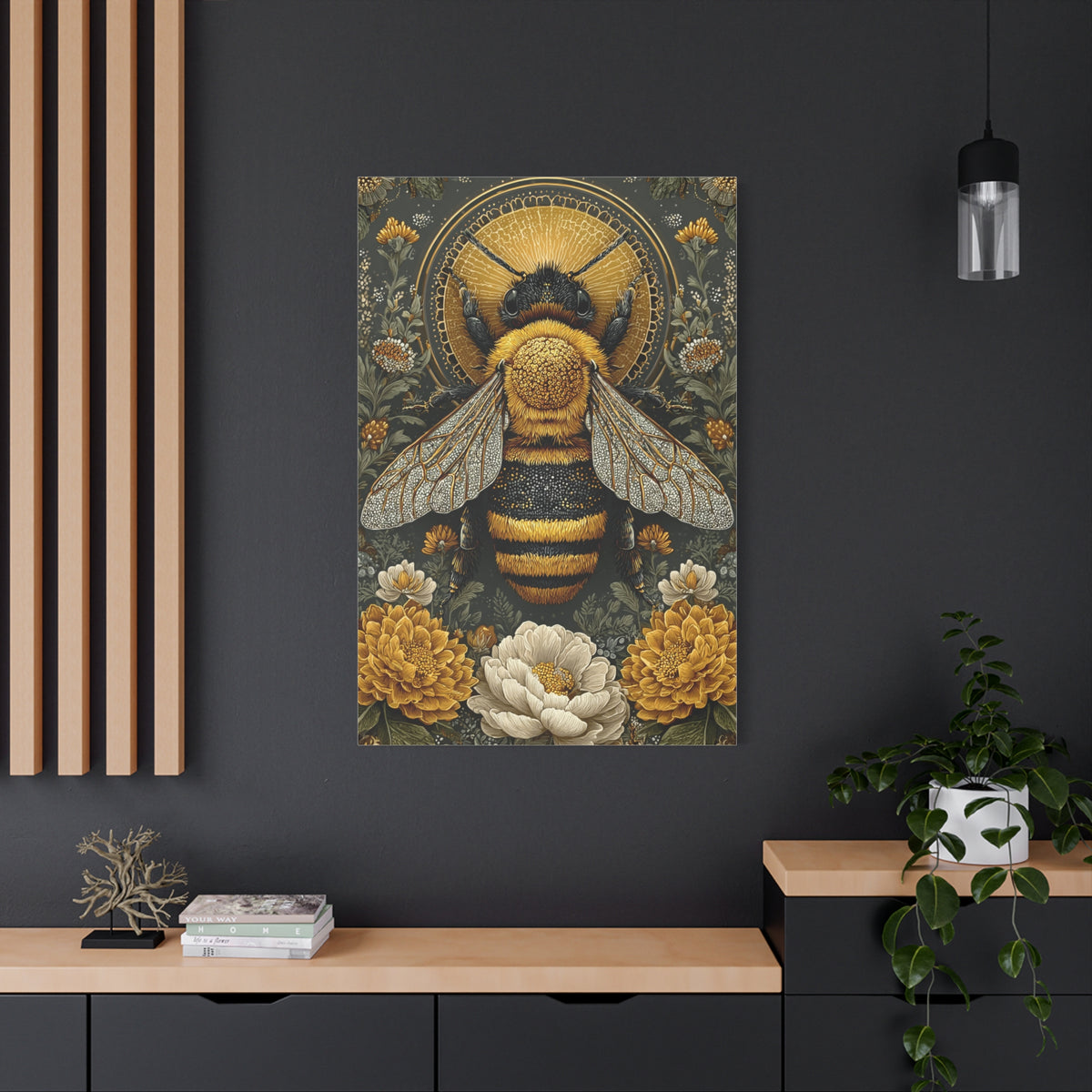 Honey Bee Botanical Folk Mandala Wall Art & Canvas Print
