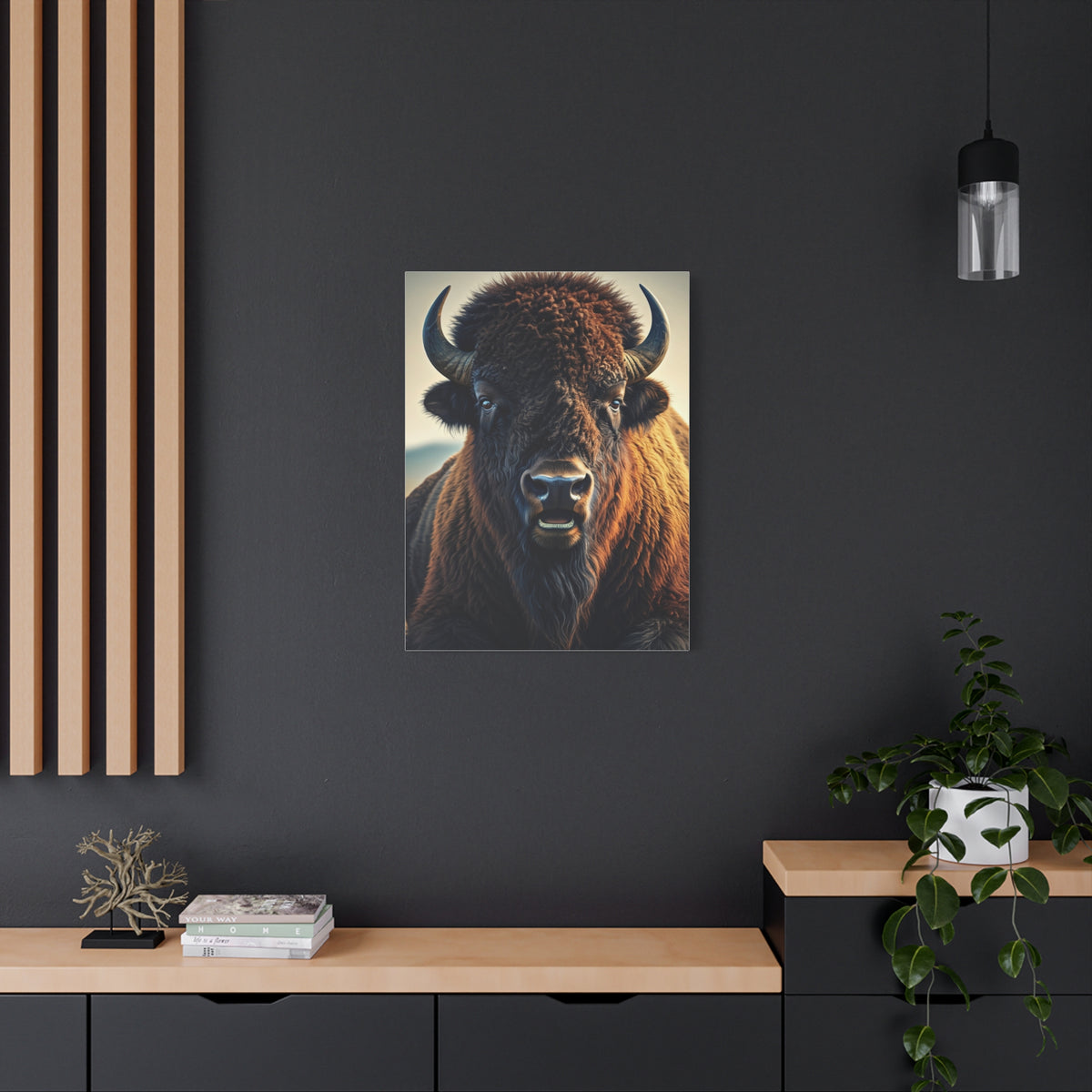 Minimalist American Bison Portrait on Light Background Wall Art & Canvas Print