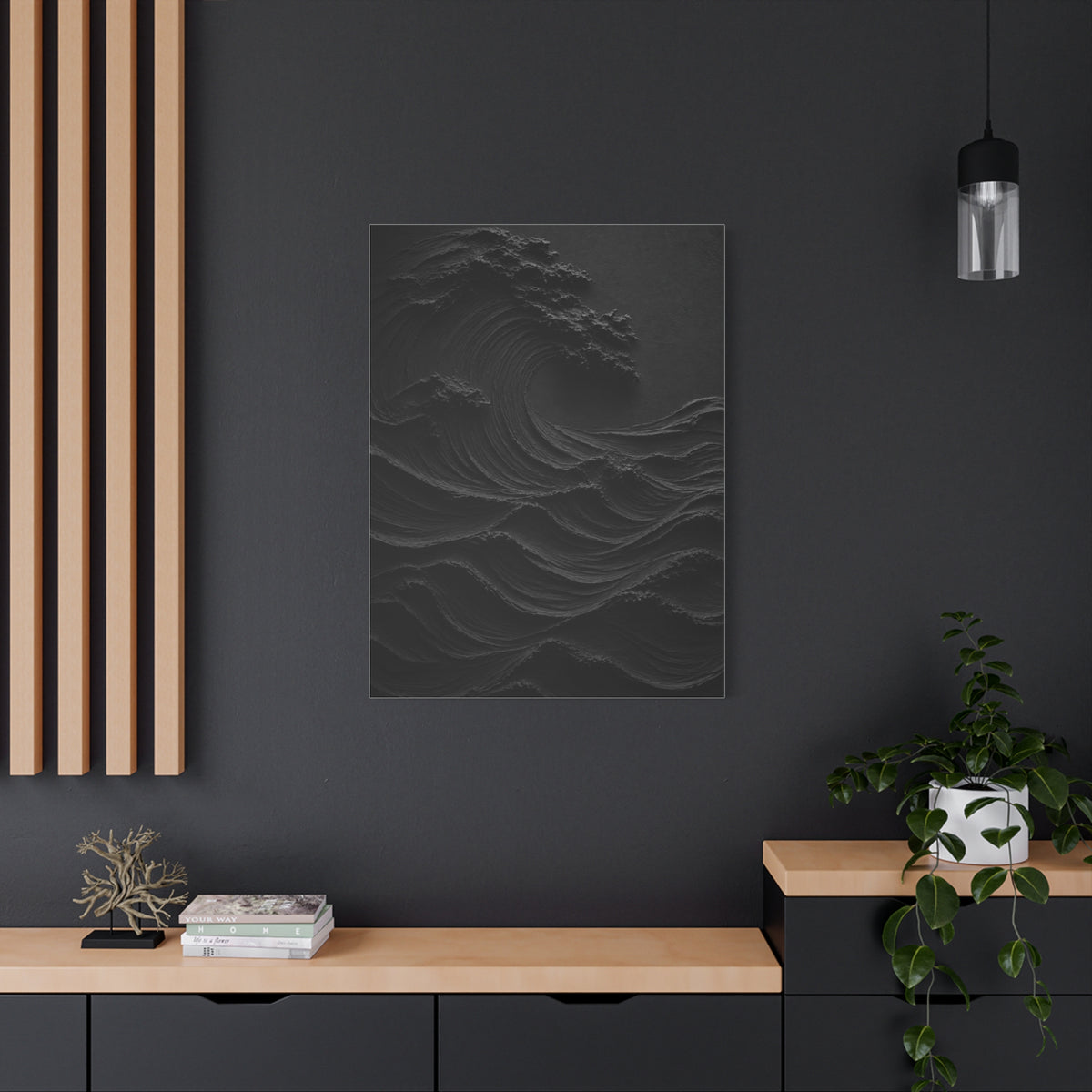 Dark Textured Wave Monochrome Statement Wall Art & Canvas Print