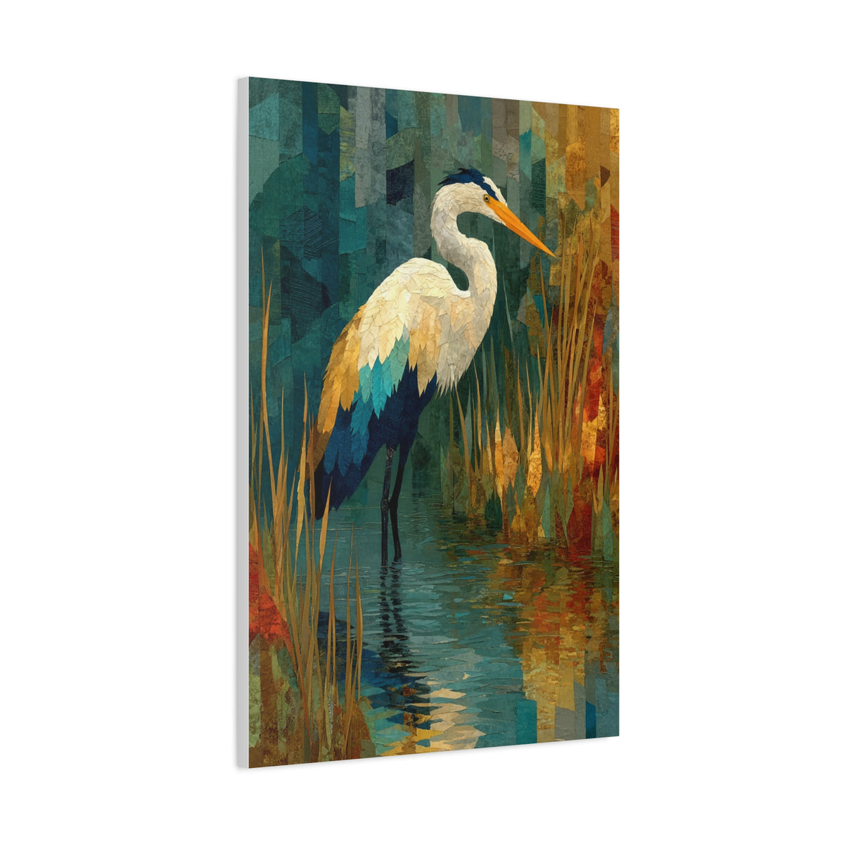 Marsh Heron Textured Composition Wall Art & Canvas Print