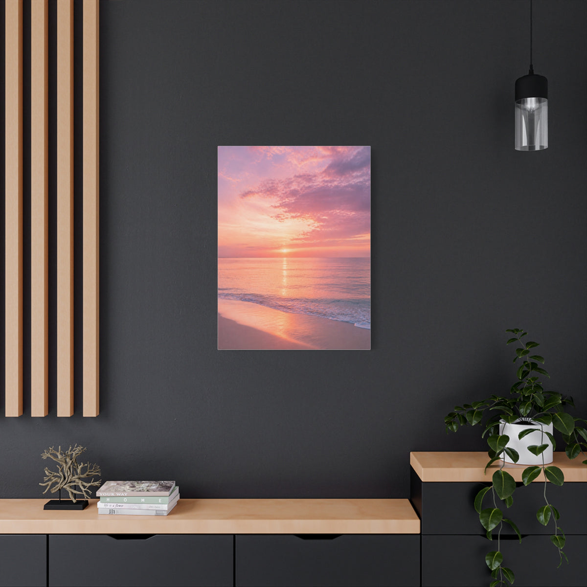 Blush Coastal Sunset Horizon Wall Art & Canvas Print