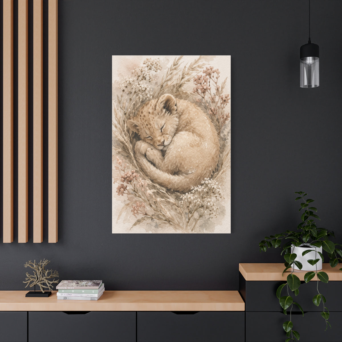 Sleeping Lion Cub Soft Neutral Wall Art & Canvas Print