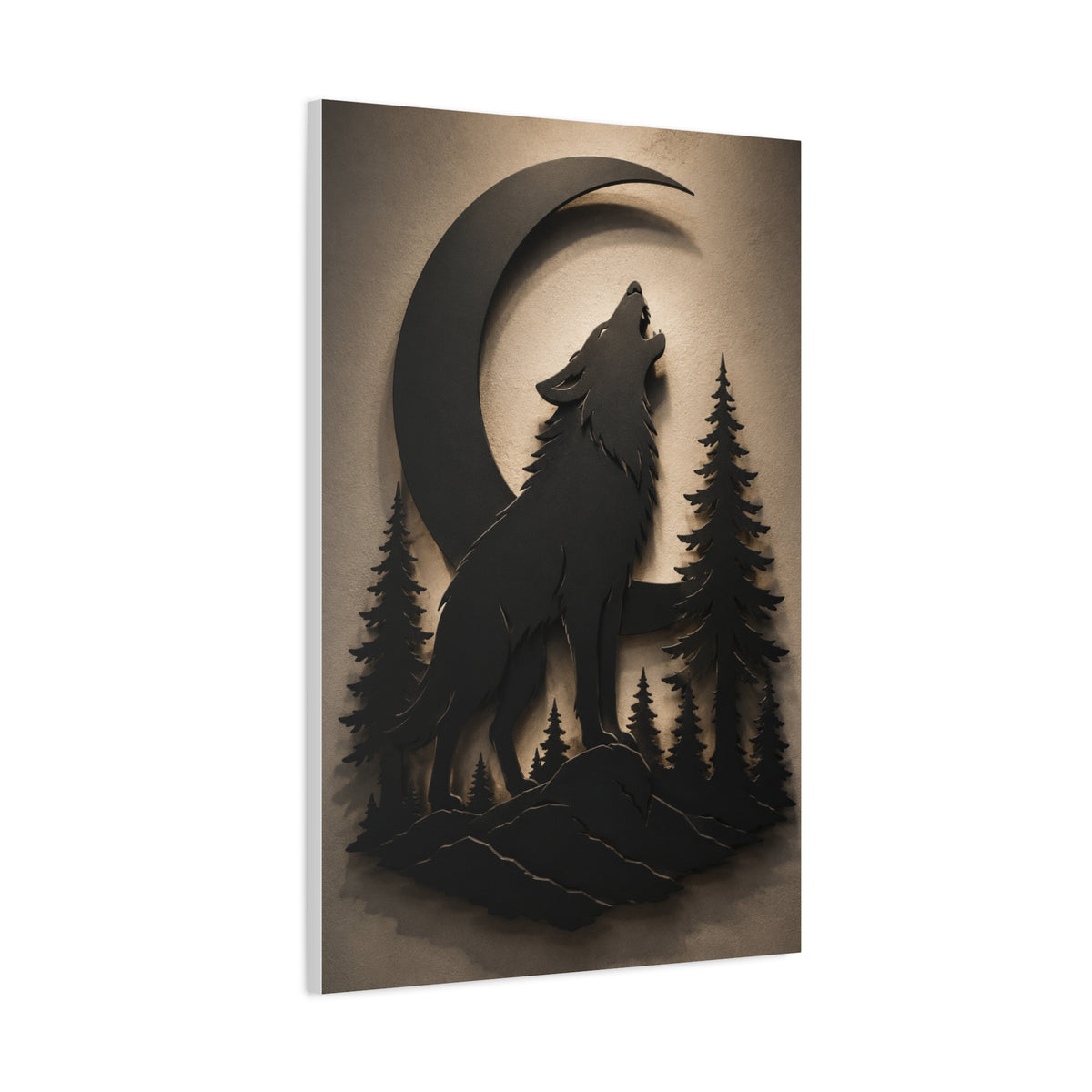 Matte Black Howling Wolf Moon Silhouette Wall Art & Canvas Print