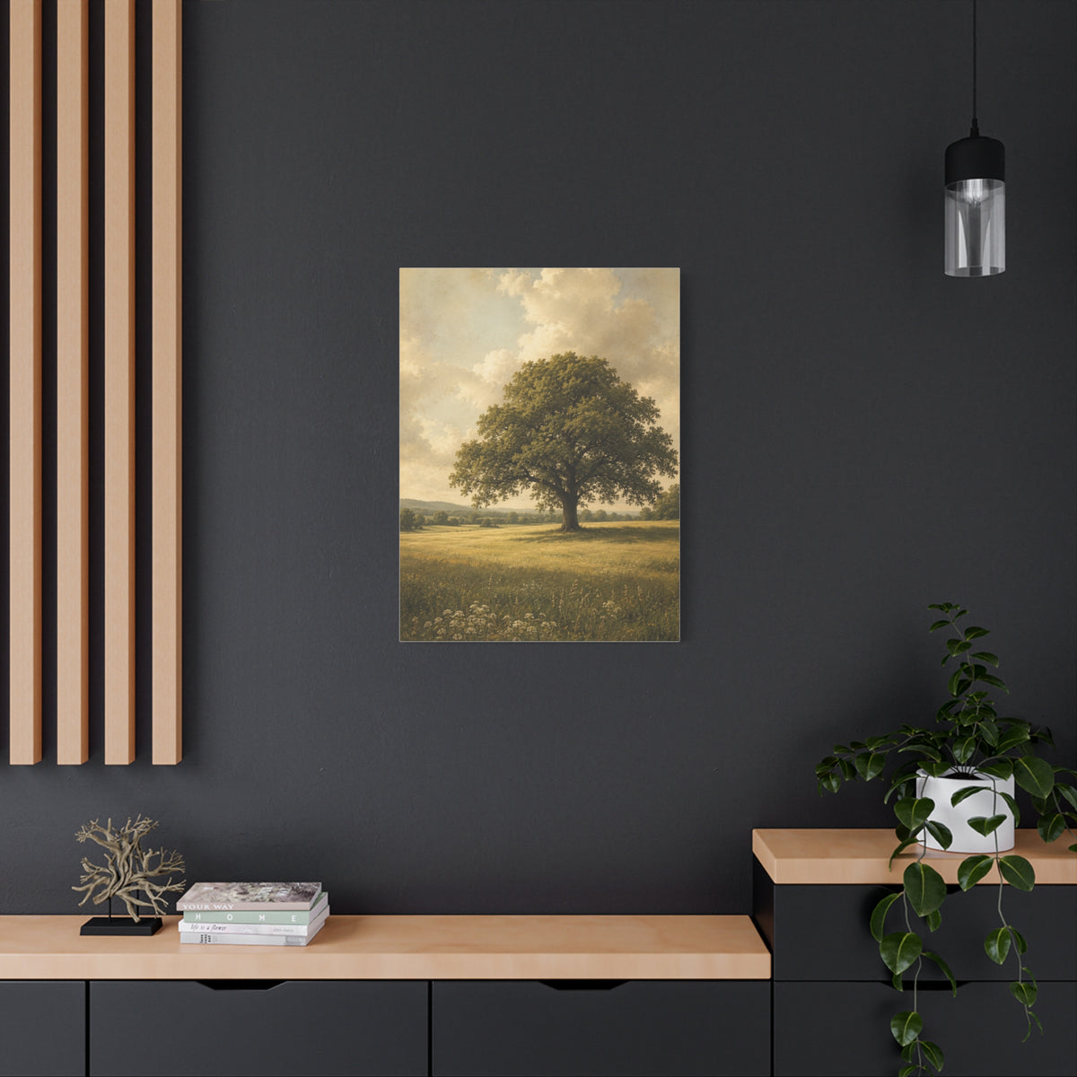 Golden Meadow Lone Tree Landscape Trees Wall Art & Canvas Print