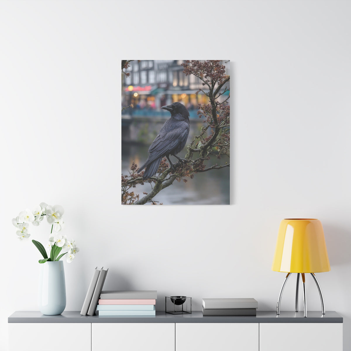 Raven on a Tree Branch Wall Art & Canvas Print