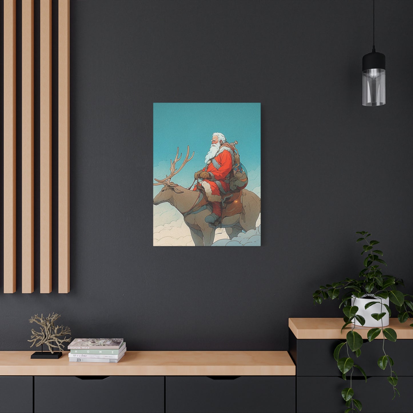 Santa Claus On A Reindeer Wall Art & Canvas Prints