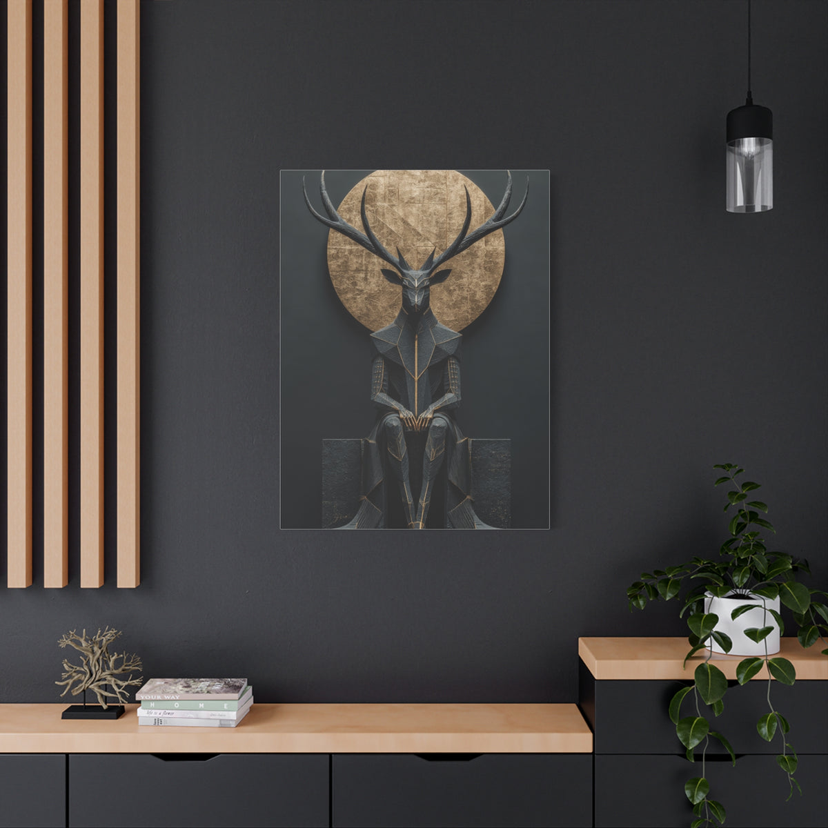 Art Deco Golden Halo Stag Wall Art & Canvas Print