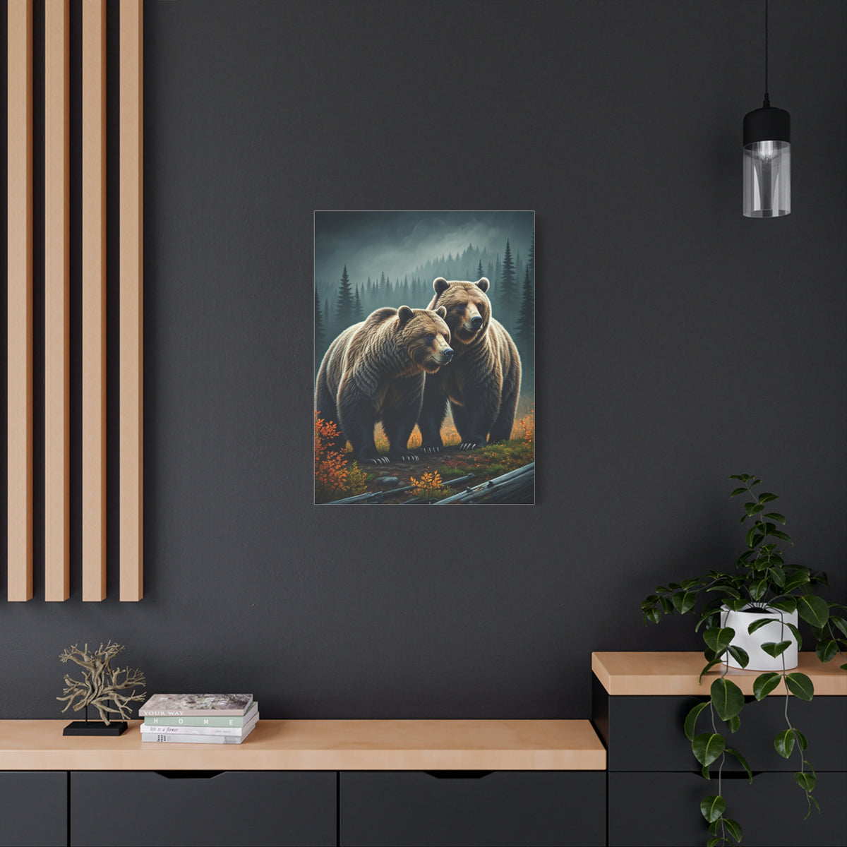 Twin Brown Bears in Misty Forest Wall Art & Canvas Prints