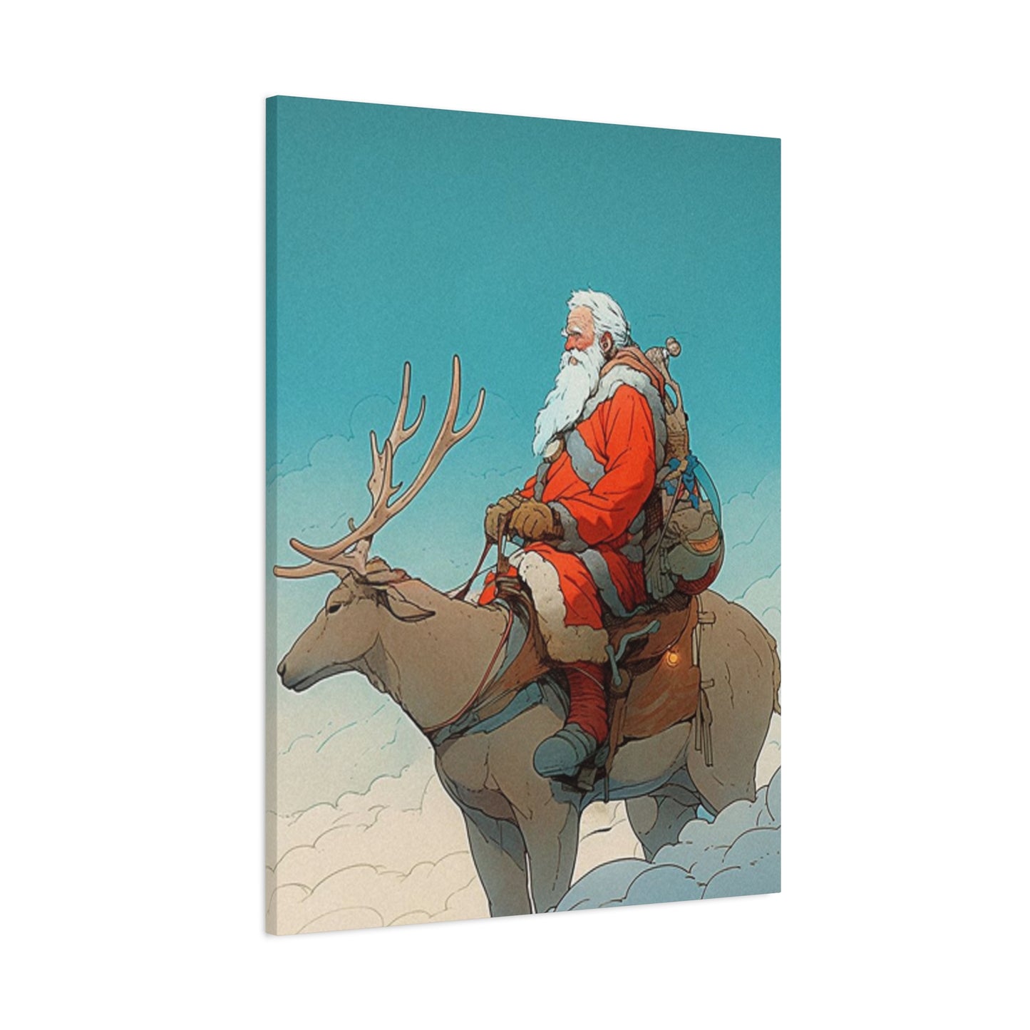 Santa Claus On A Reindeer Wall Art & Canvas Prints