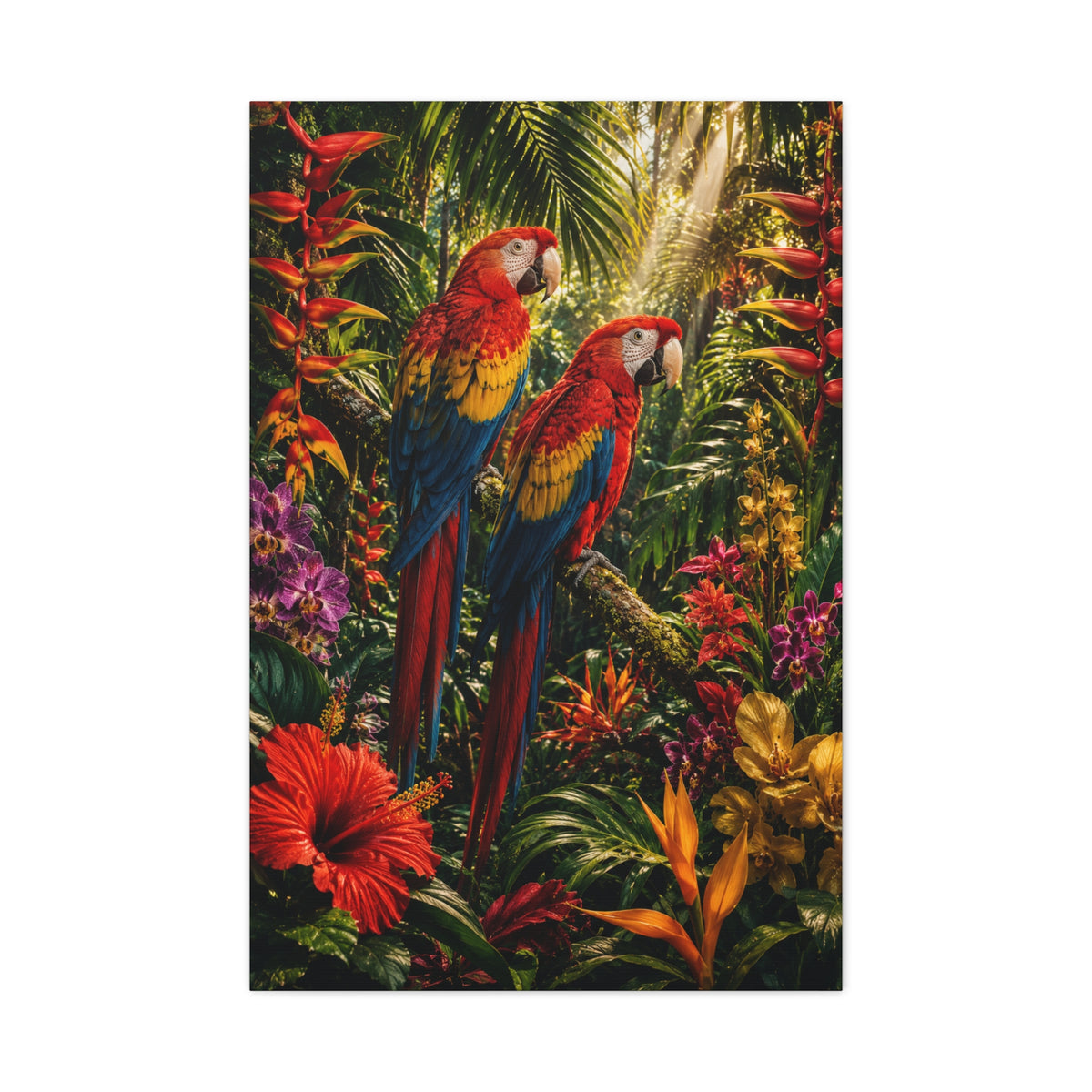 Luxury Jungle Macaw Floral Scene Tropical Wall Art & Canvas Print
