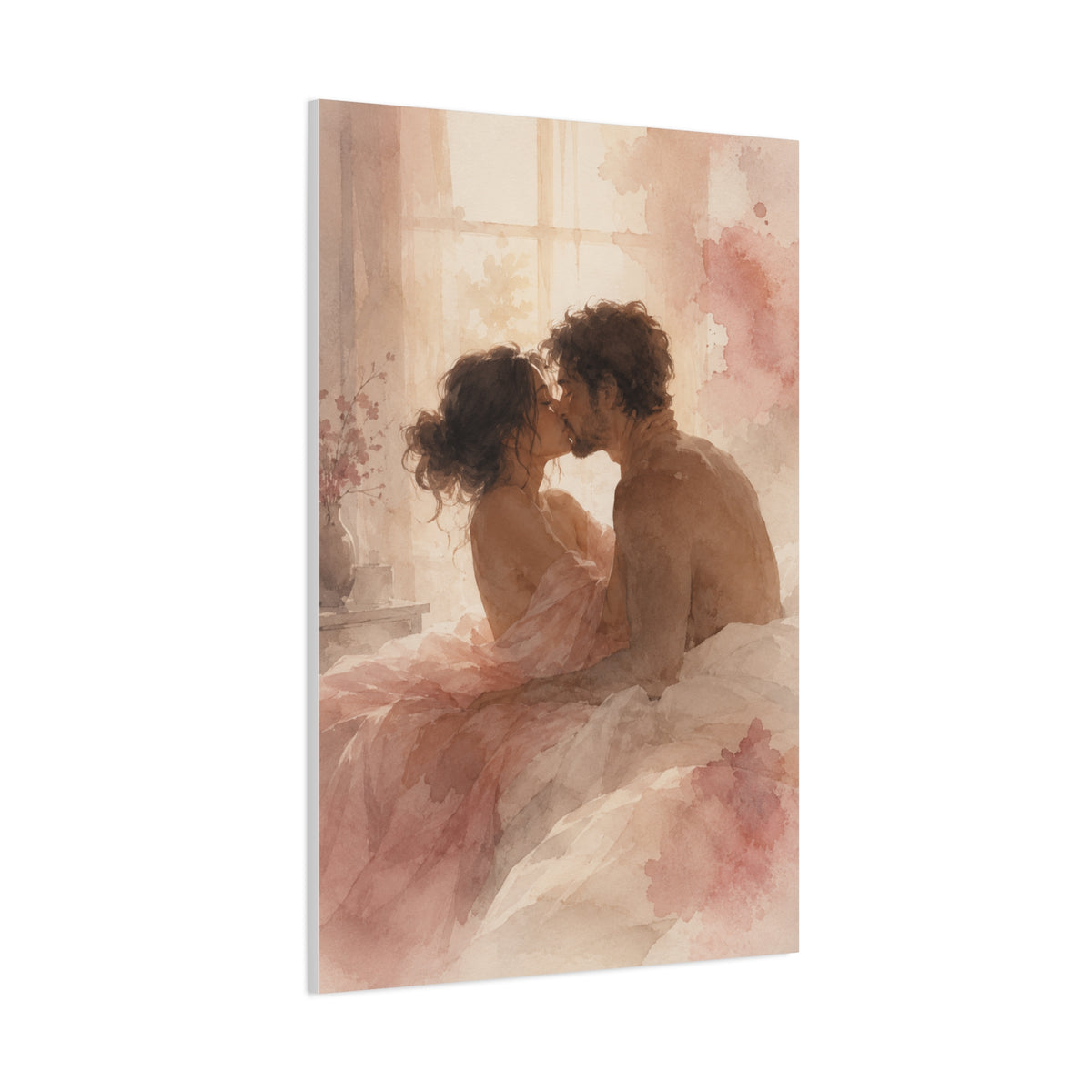 Soft Watercolor Intimate Kiss Scene Wall Art & Canvas Print