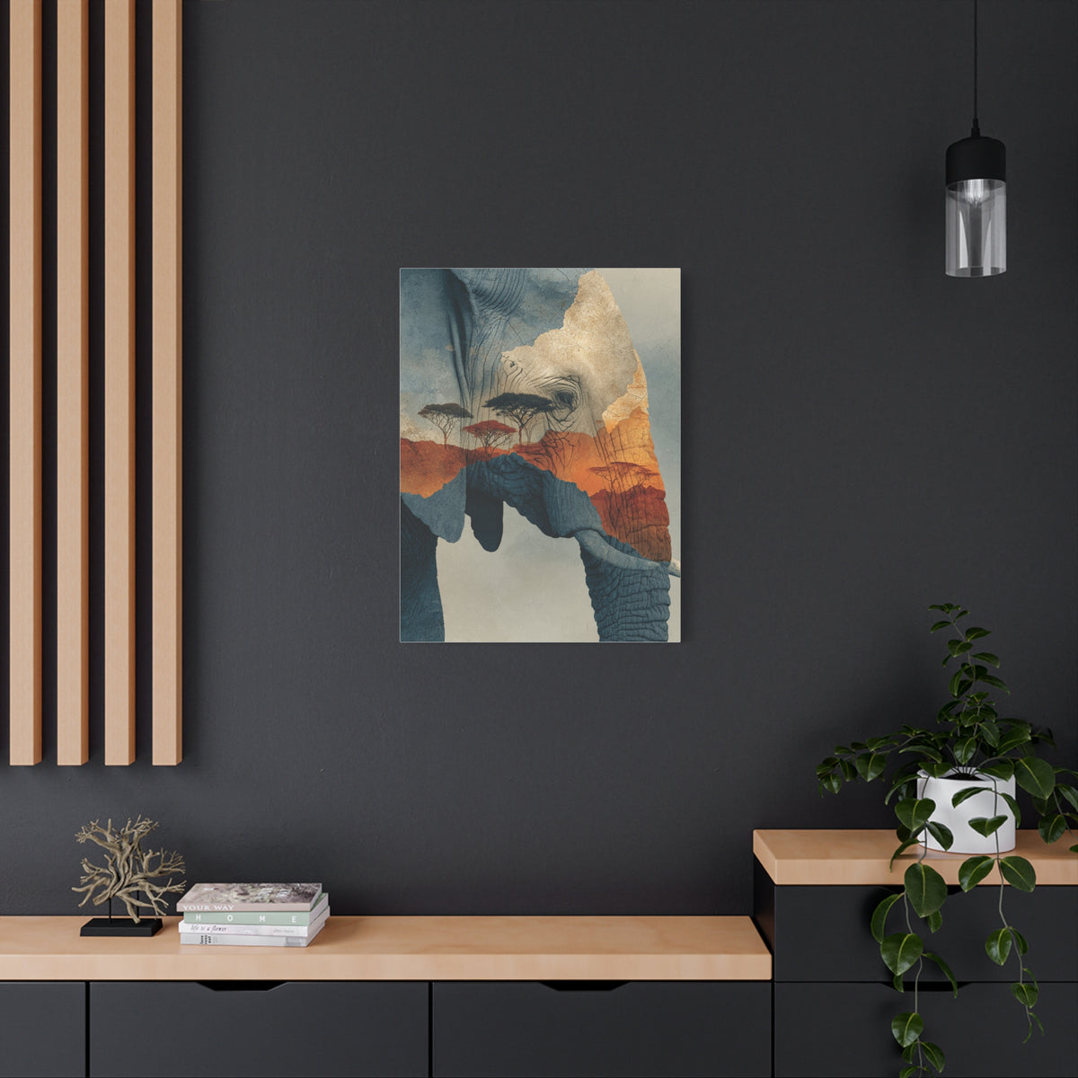 African Landscape Double Exposure Elephant Wall Art & Canvas Print