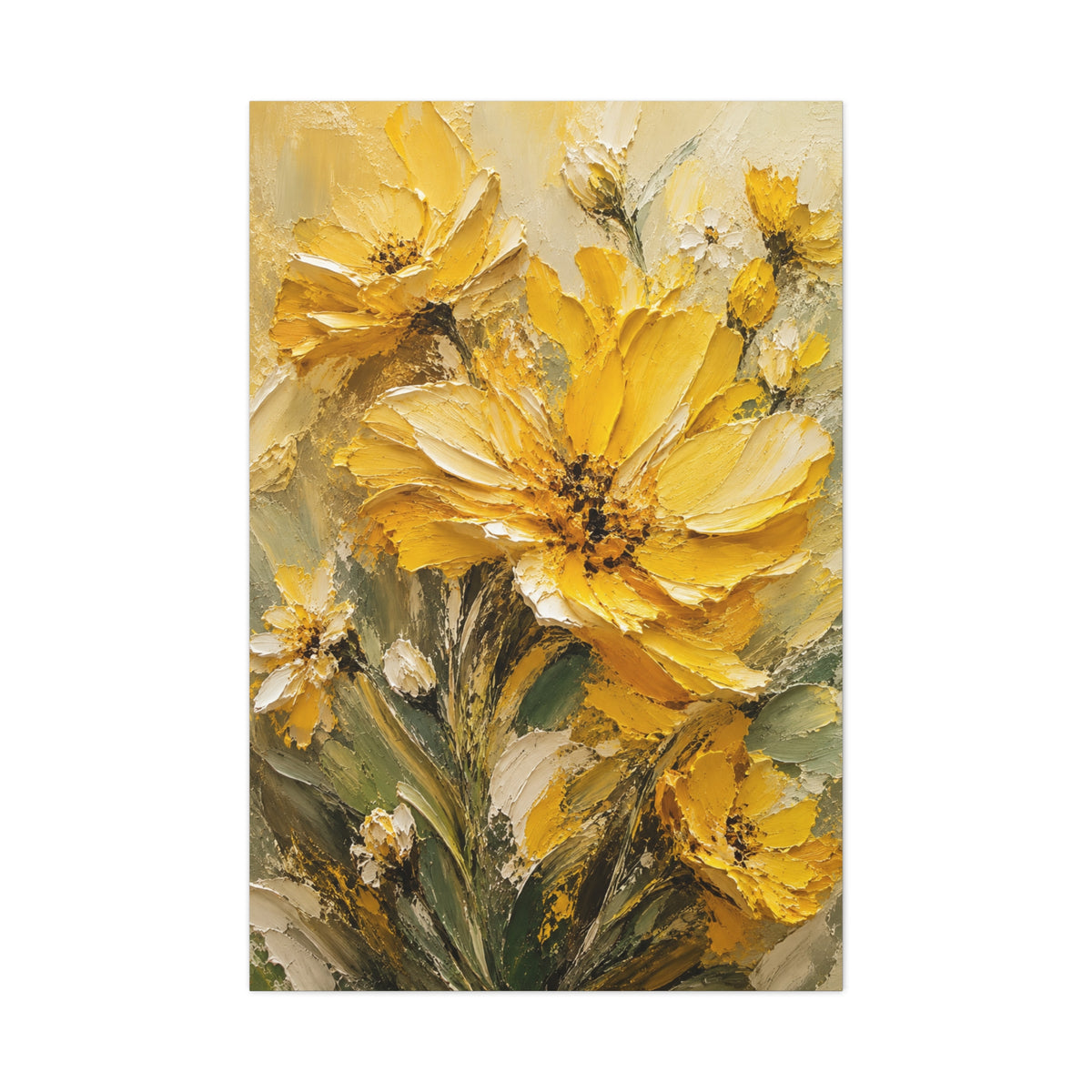 Impasto Golden Floral Texture Composition Wall Art & Canvas Print