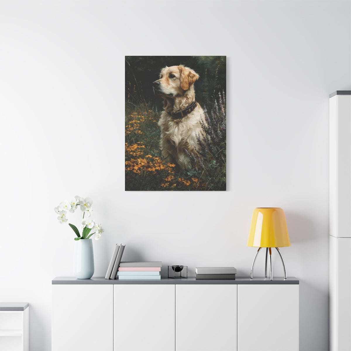 Golden Retriever Wildflower Portrait Wall Art & Canvas Print