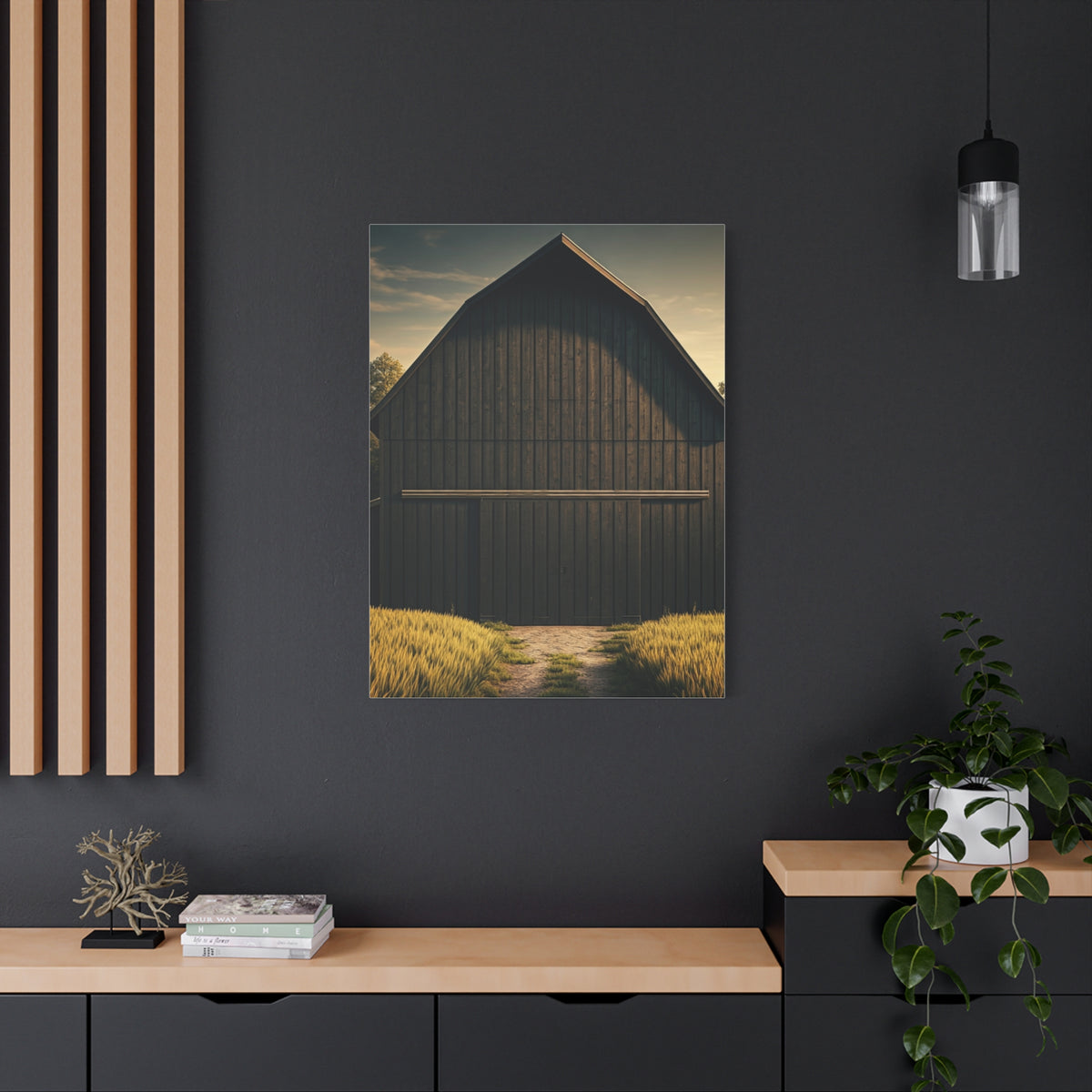 Minimal Rustic Barn Under Evening Sky Wall Art & Canvas Prints
