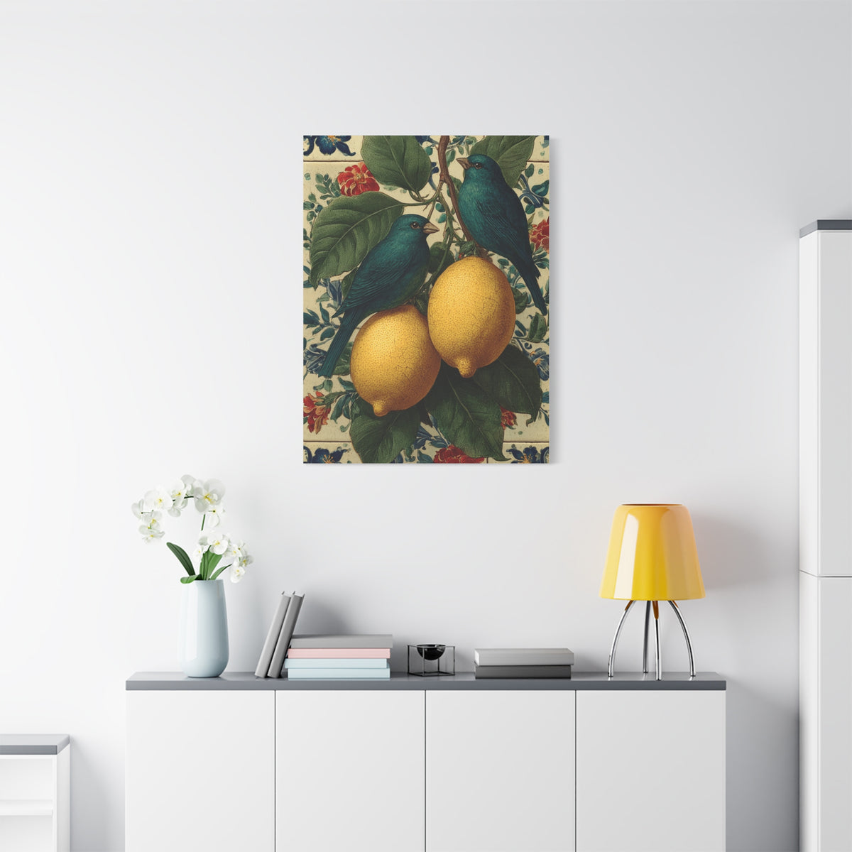 Italian Lemon & Birds Decorative Kitchen Wall Art & Canvas Print